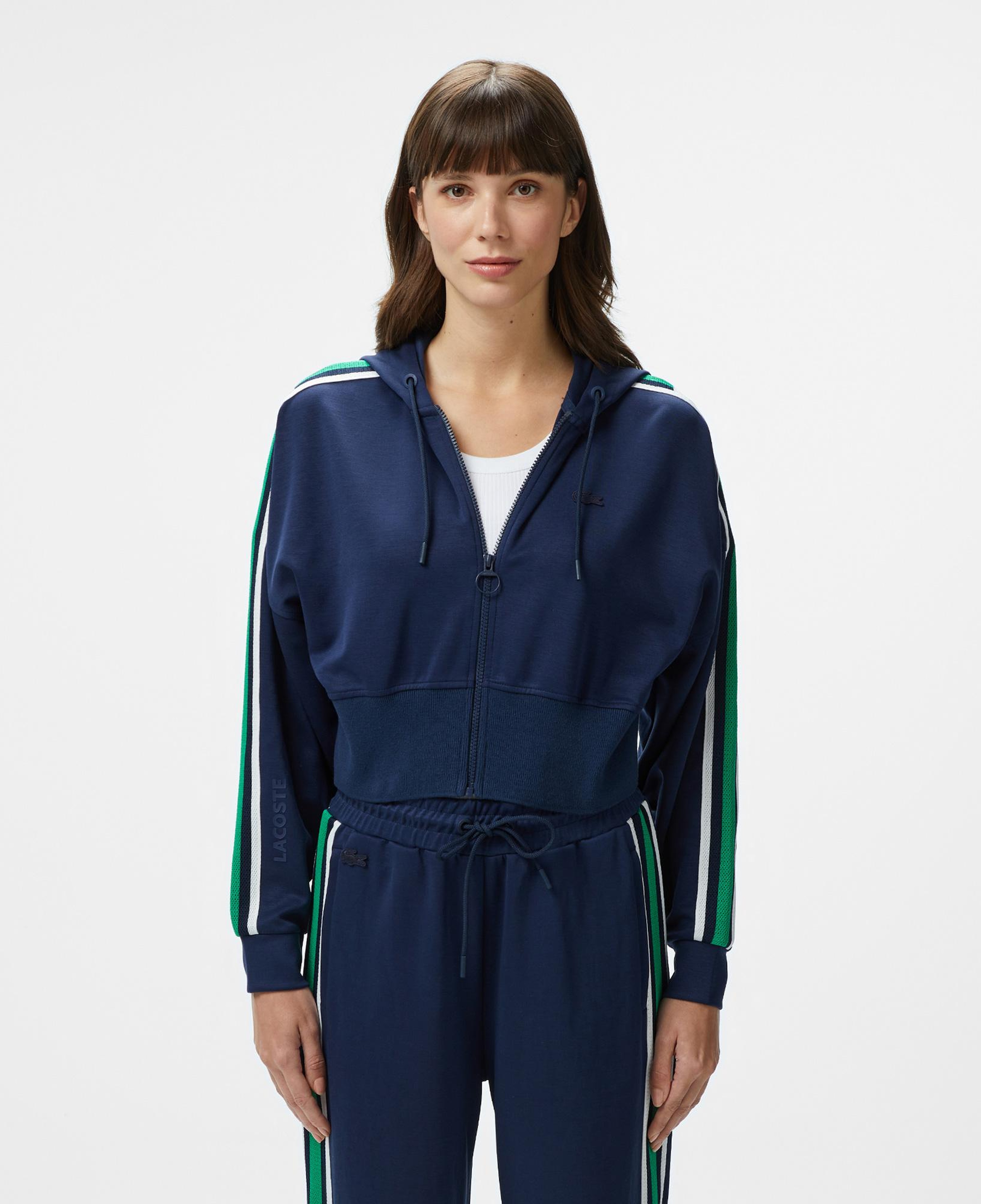 Kadın Crop Fit Fermuarlı Renk Bloklu Lacivert Sweatshirt