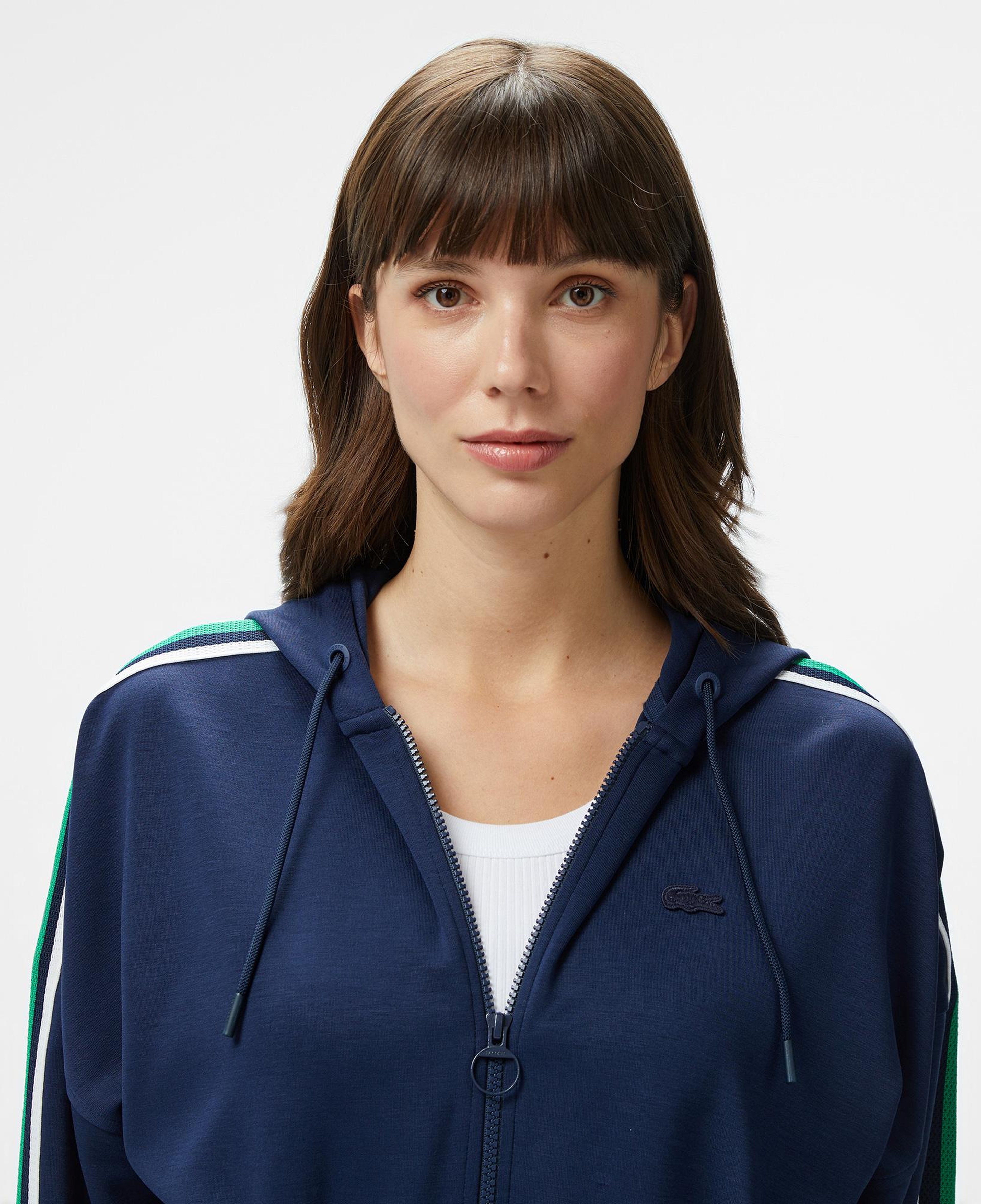 Kadın Crop Fit Fermuarlı Renk Bloklu Lacivert Sweatshirt