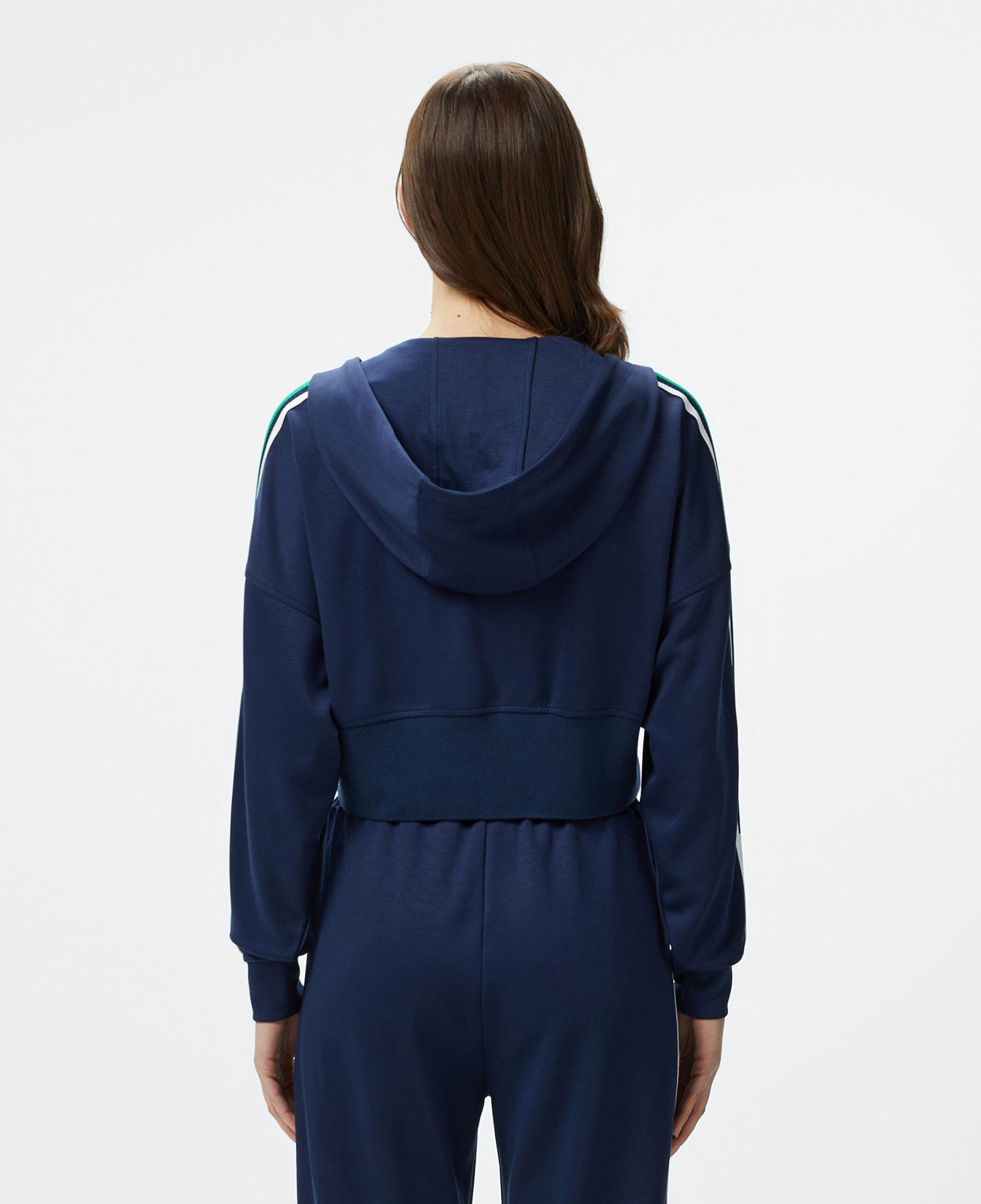 Kadın Crop Fit Fermuarlı Renk Bloklu Lacivert Sweatshirt