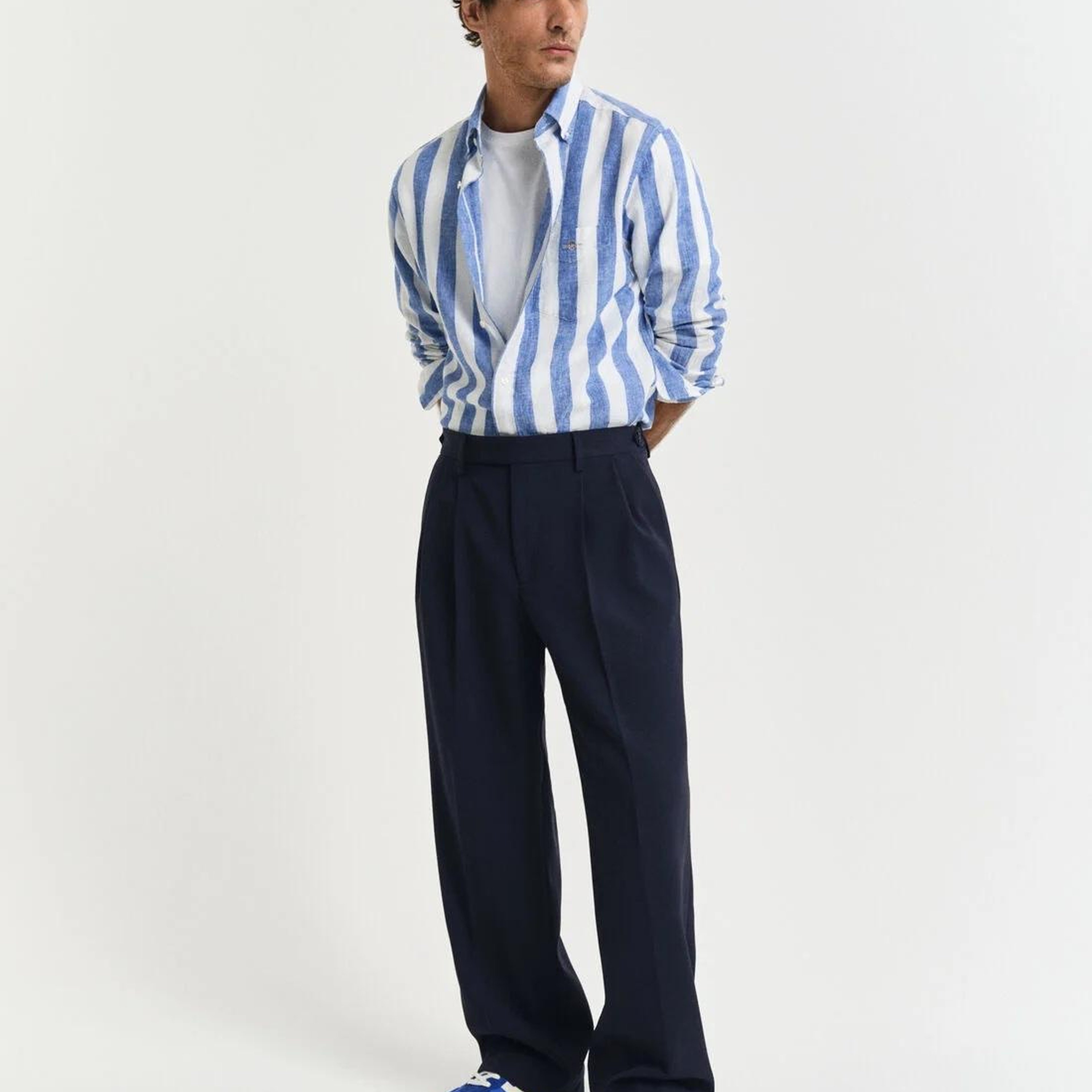 GANT Erkek Mavi  Regular Fit Düğmeli Yaka Çizgili Gömlek
