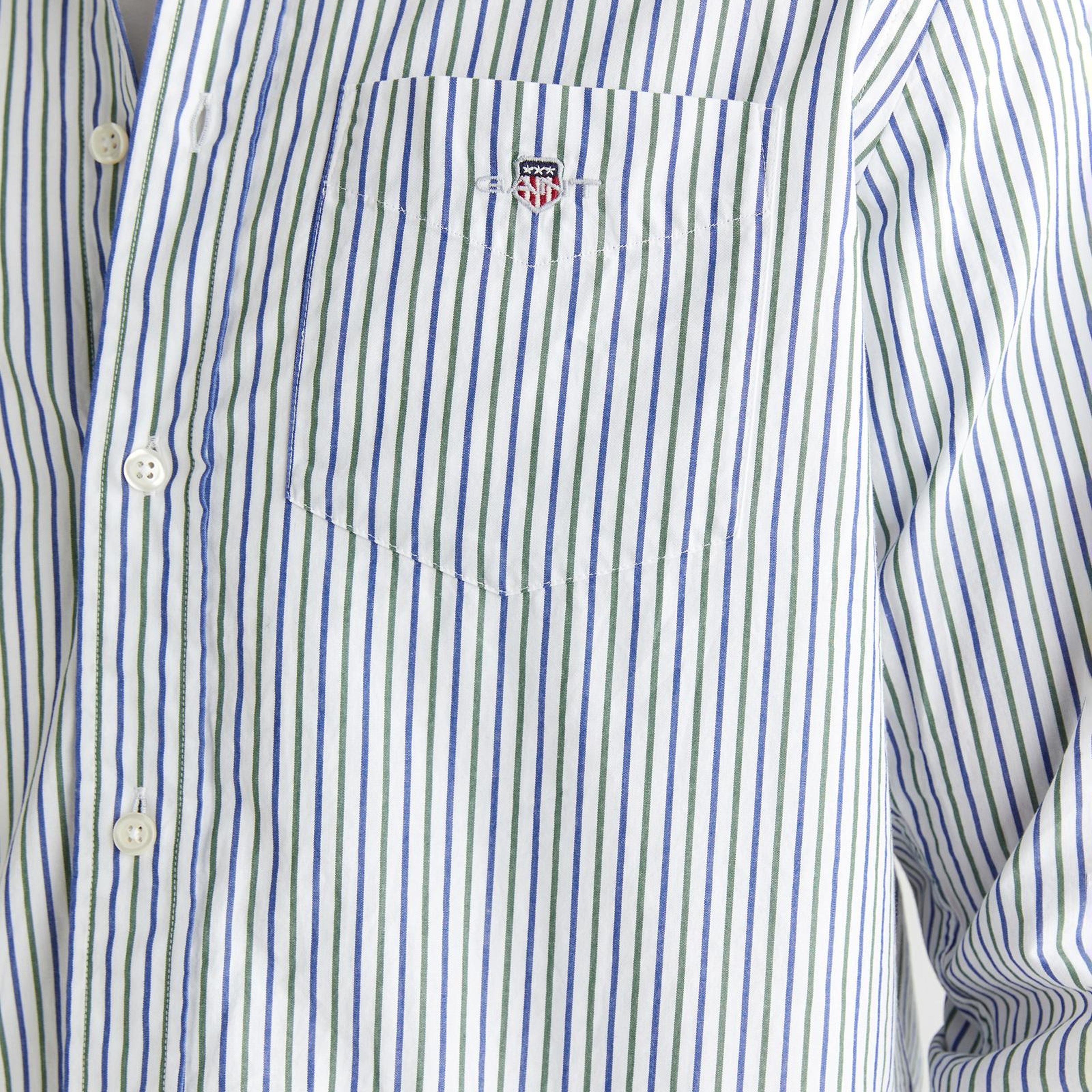 GANT Erkek Mavi Yeşil Çizgili Regular Fit Gömlek