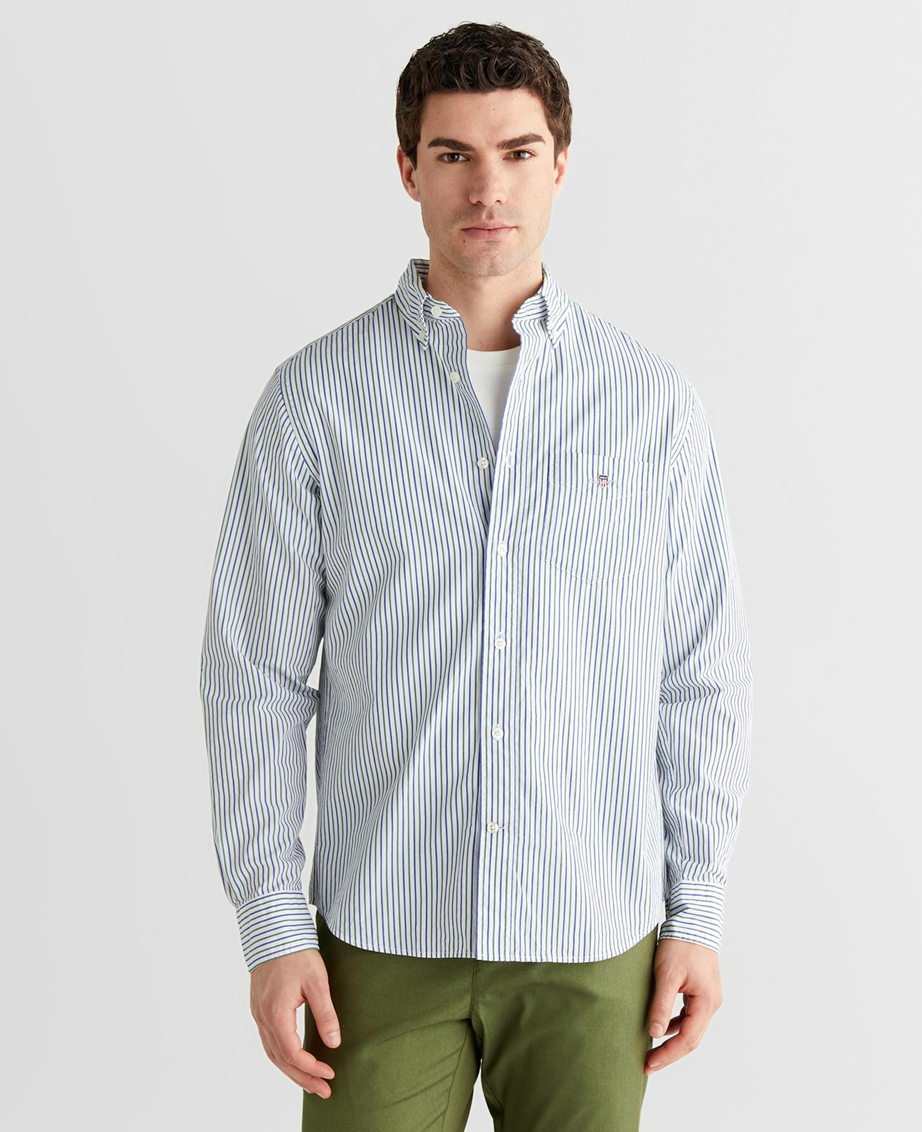 GANT Erkek Mavi Yeşil Çizgili Regular Fit Gömlek