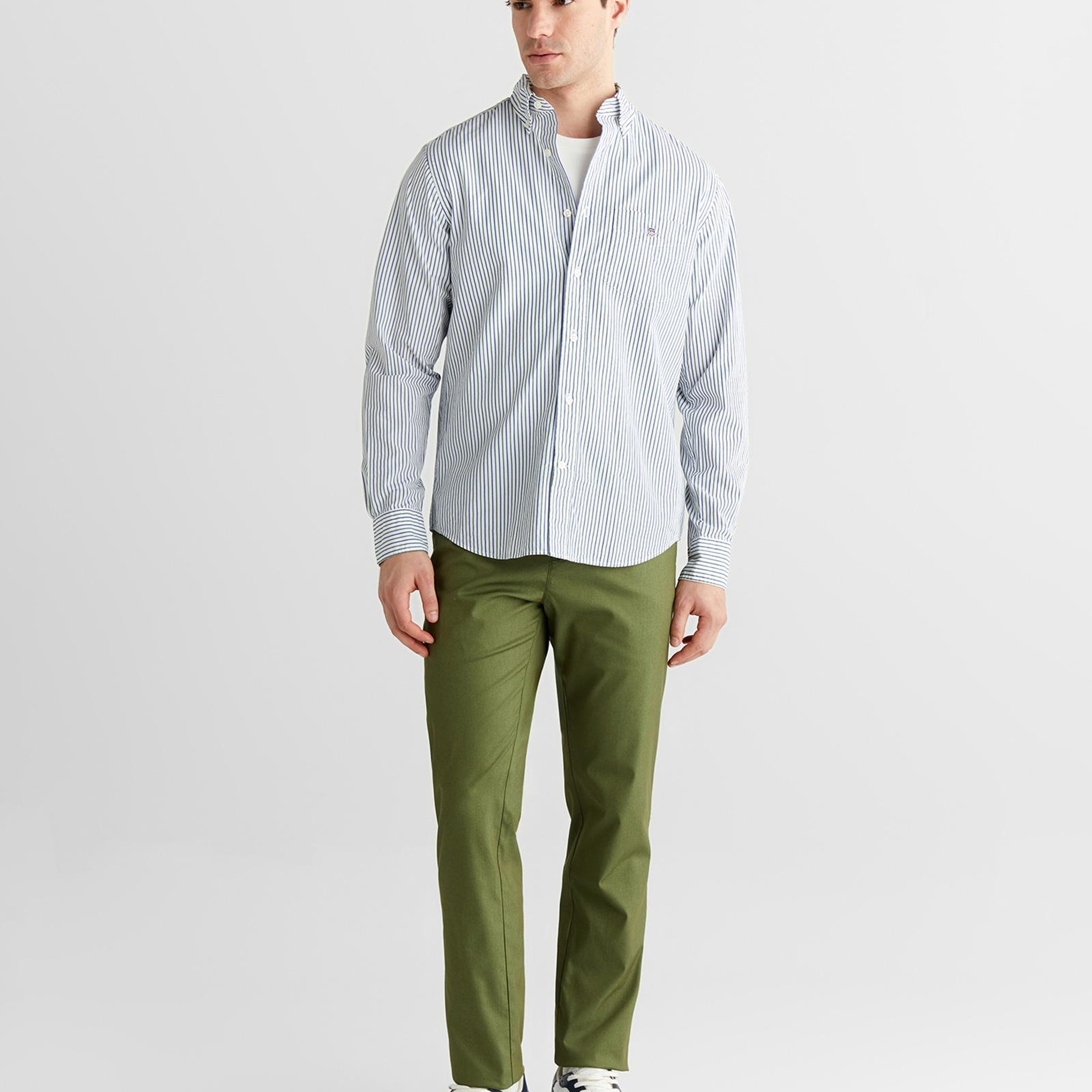 GANT Erkek Mavi Yeşil Çizgili Regular Fit Gömlek