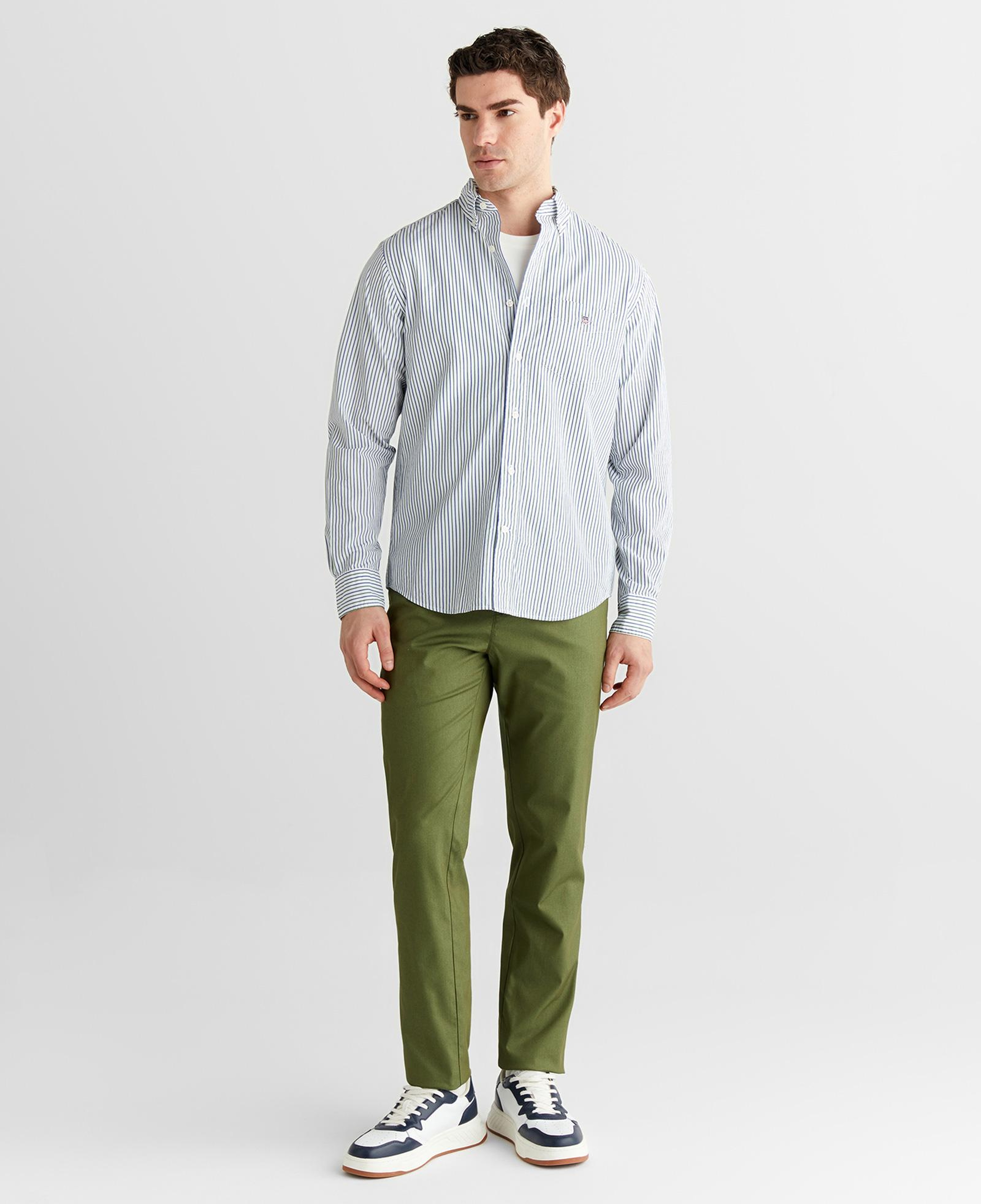 GANT Erkek Mavi Yeşil Çizgili Regular Fit Gömlek