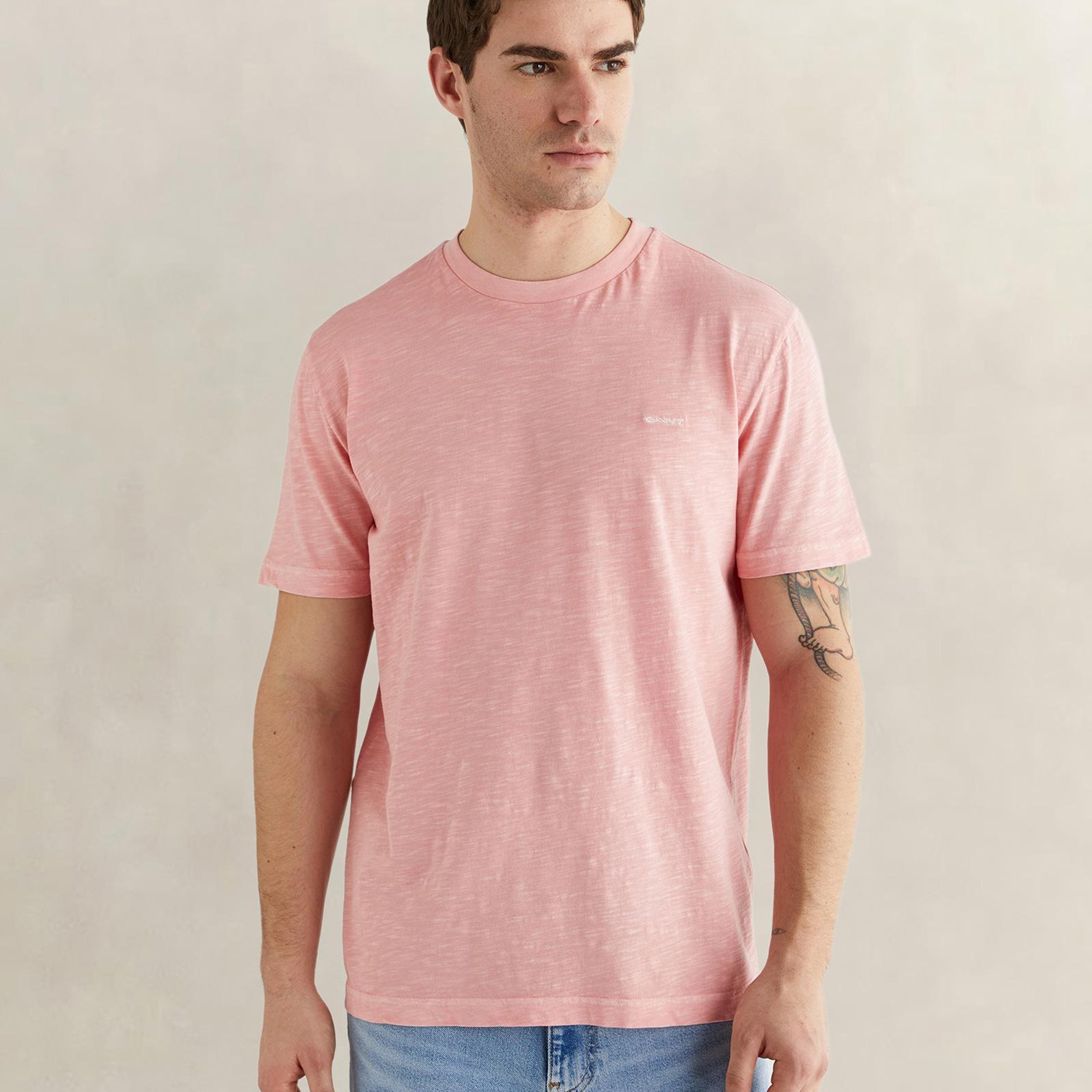 GANT Erkek Pembe Bisiklet Yaka Regular Fit T-Shirt