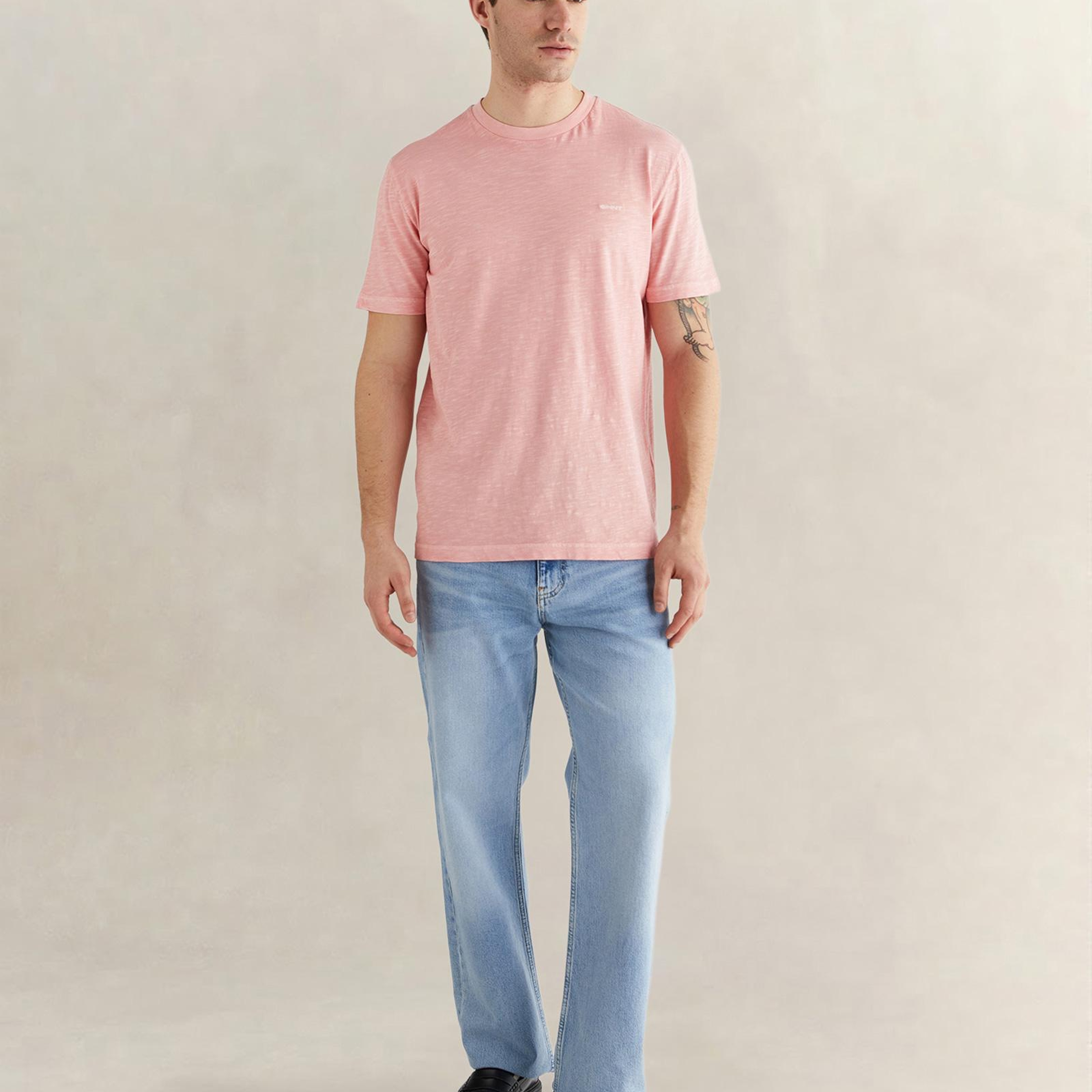 GANT Erkek Pembe Bisiklet Yaka Regular Fit T-Shirt