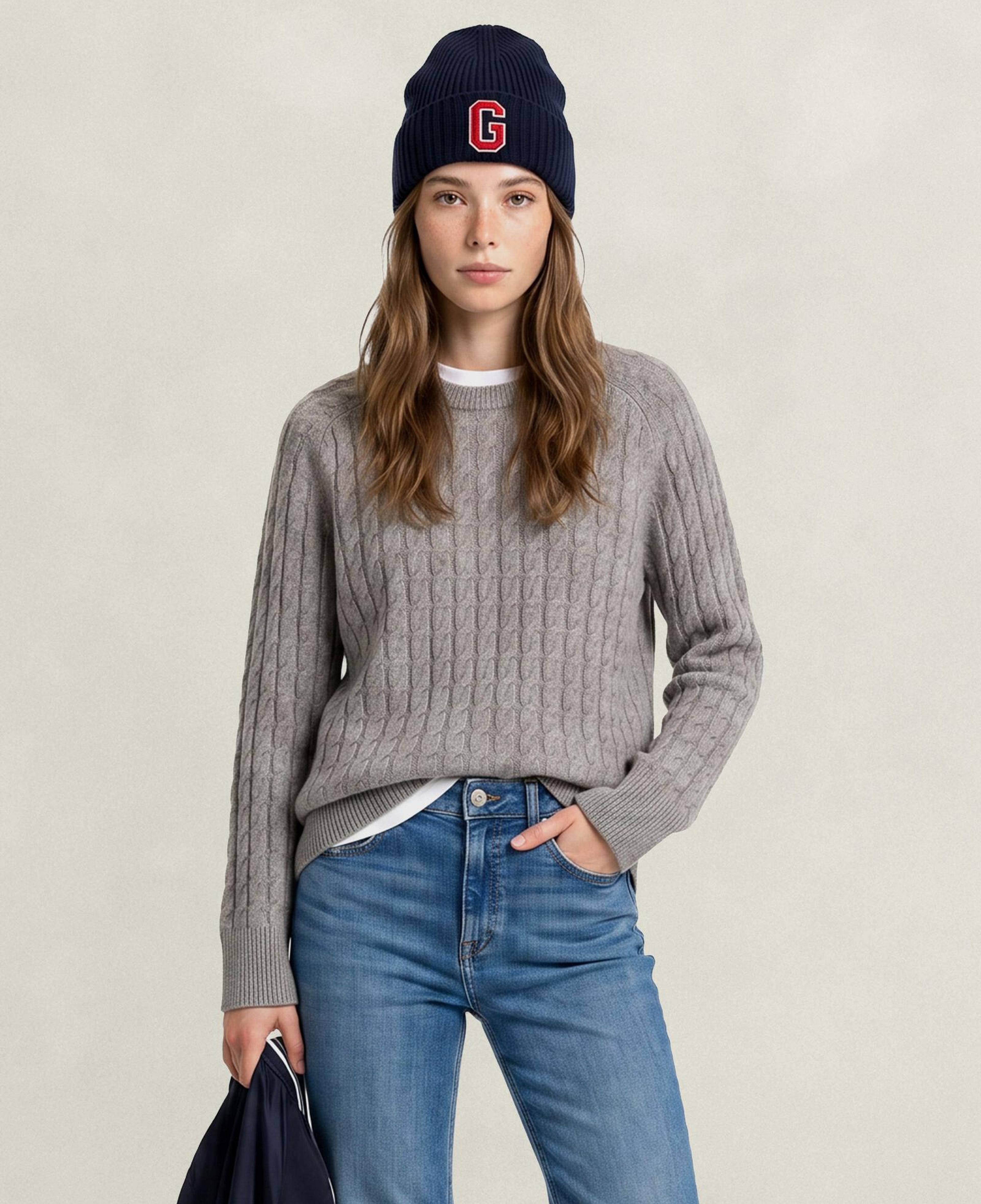 GANT Kadın Bej Relaxed Fit Bisiklet Yaka Triko