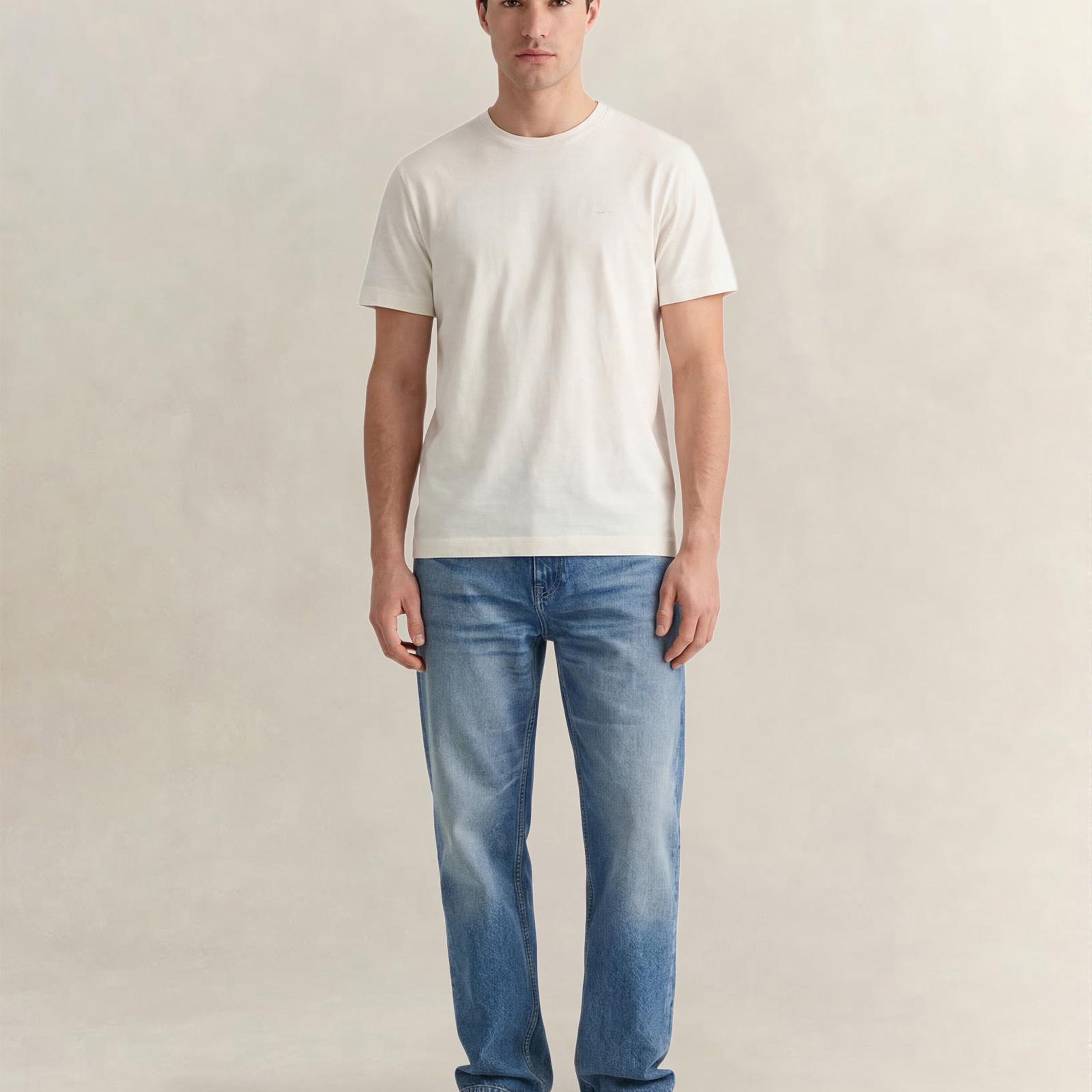 GANT Erkek Krem Bisiklet Yaka Regular Fit T-Shirt