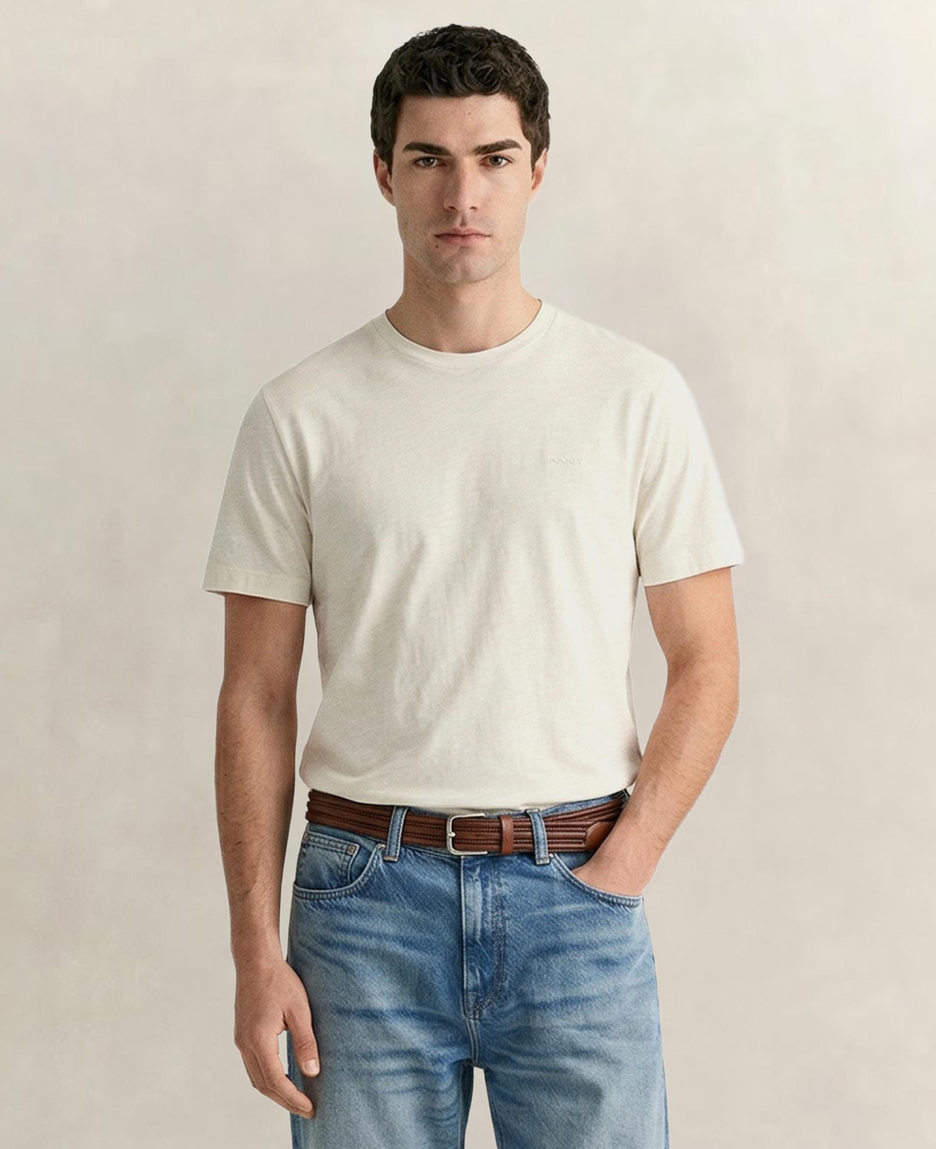 GANT Erkek Krem Bisiklet Yaka Regular Fit T-Shirt