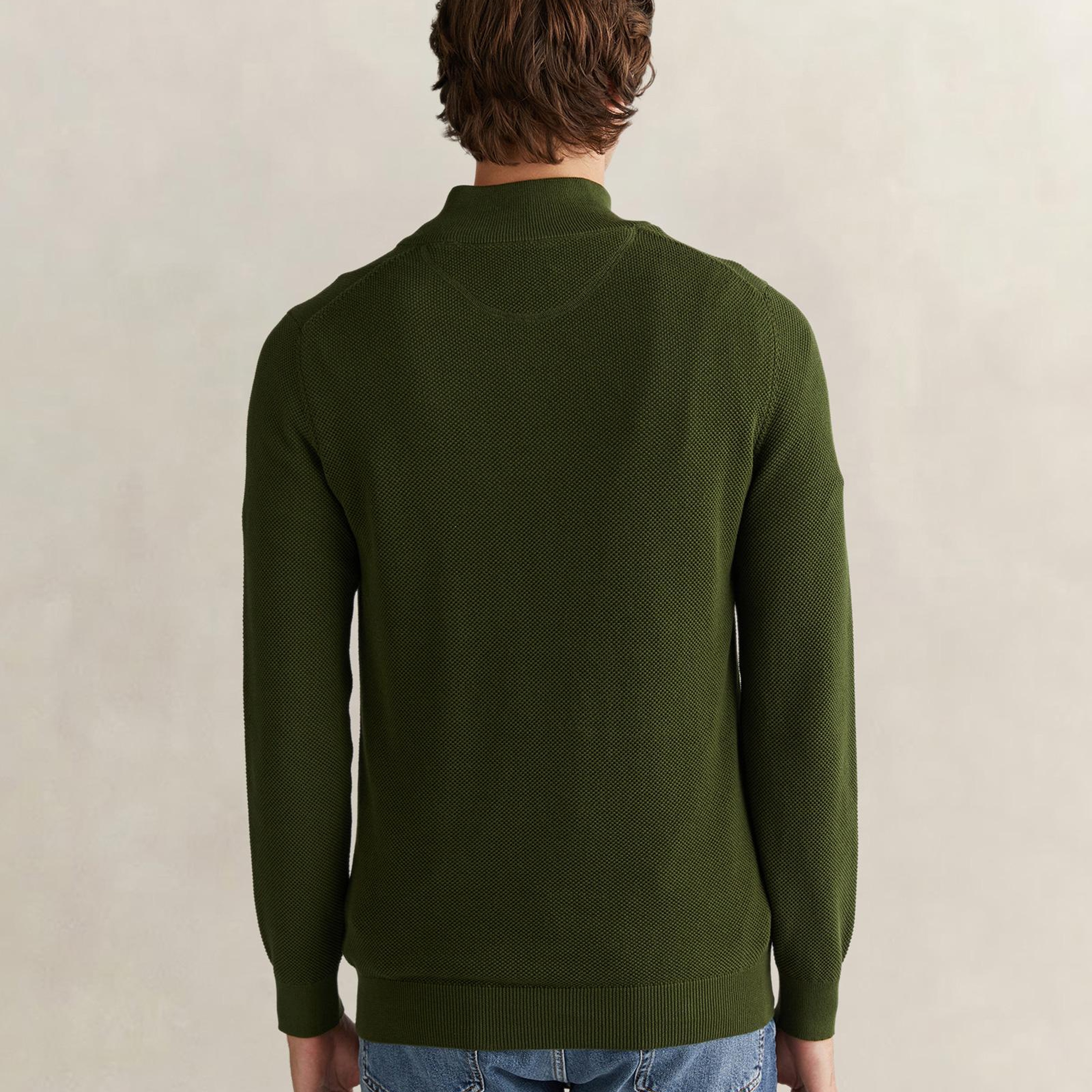 GANT Erkek Haki Regular Fit Yarım Fermuarlı Triko