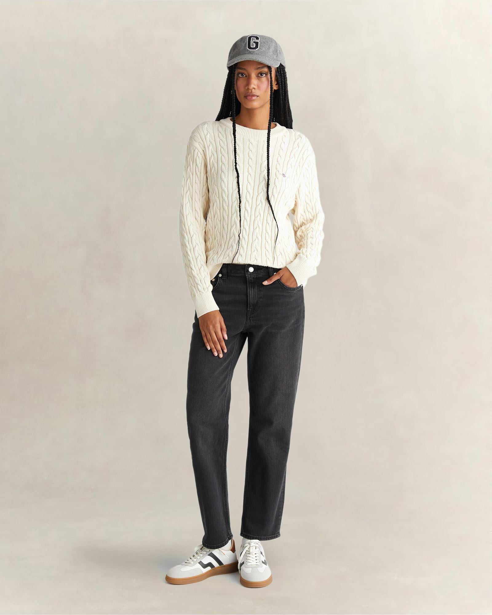 GANT Kadın Krem Relaxed Fit Bisiklet Yaka Triko