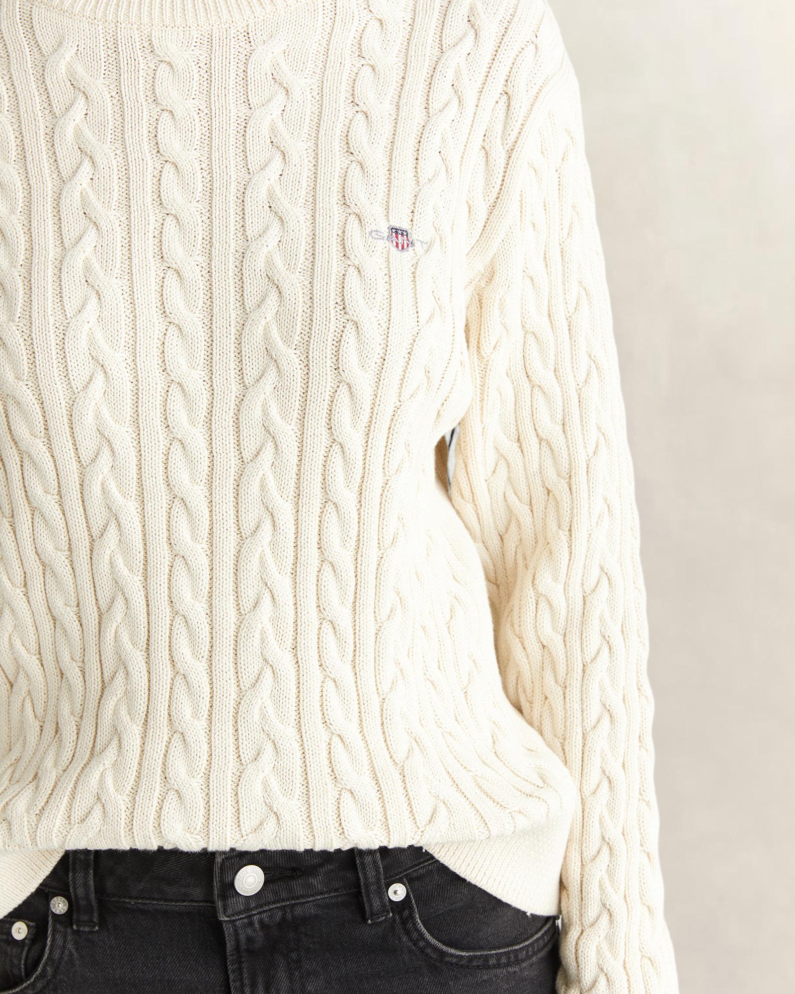 GANT Kadın Krem Relaxed Fit Bisiklet Yaka Triko