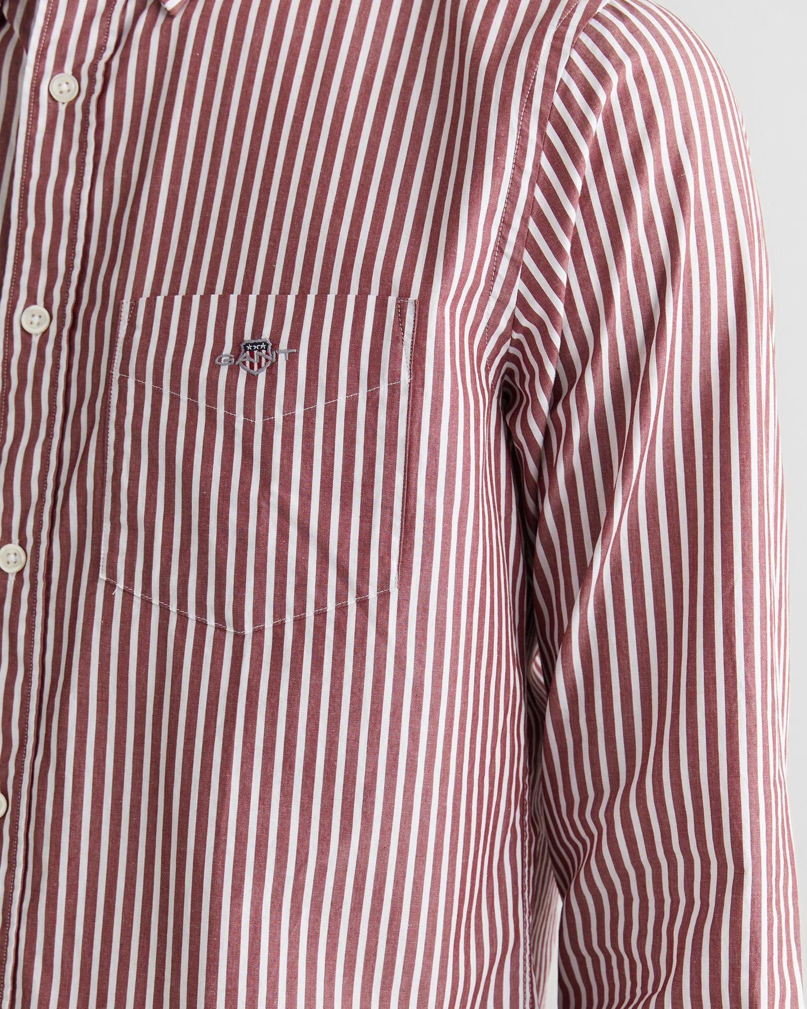 GANT Erkek Bordo Regular Fit Düğmeli Yaka Çizgili Poplin Gömlek