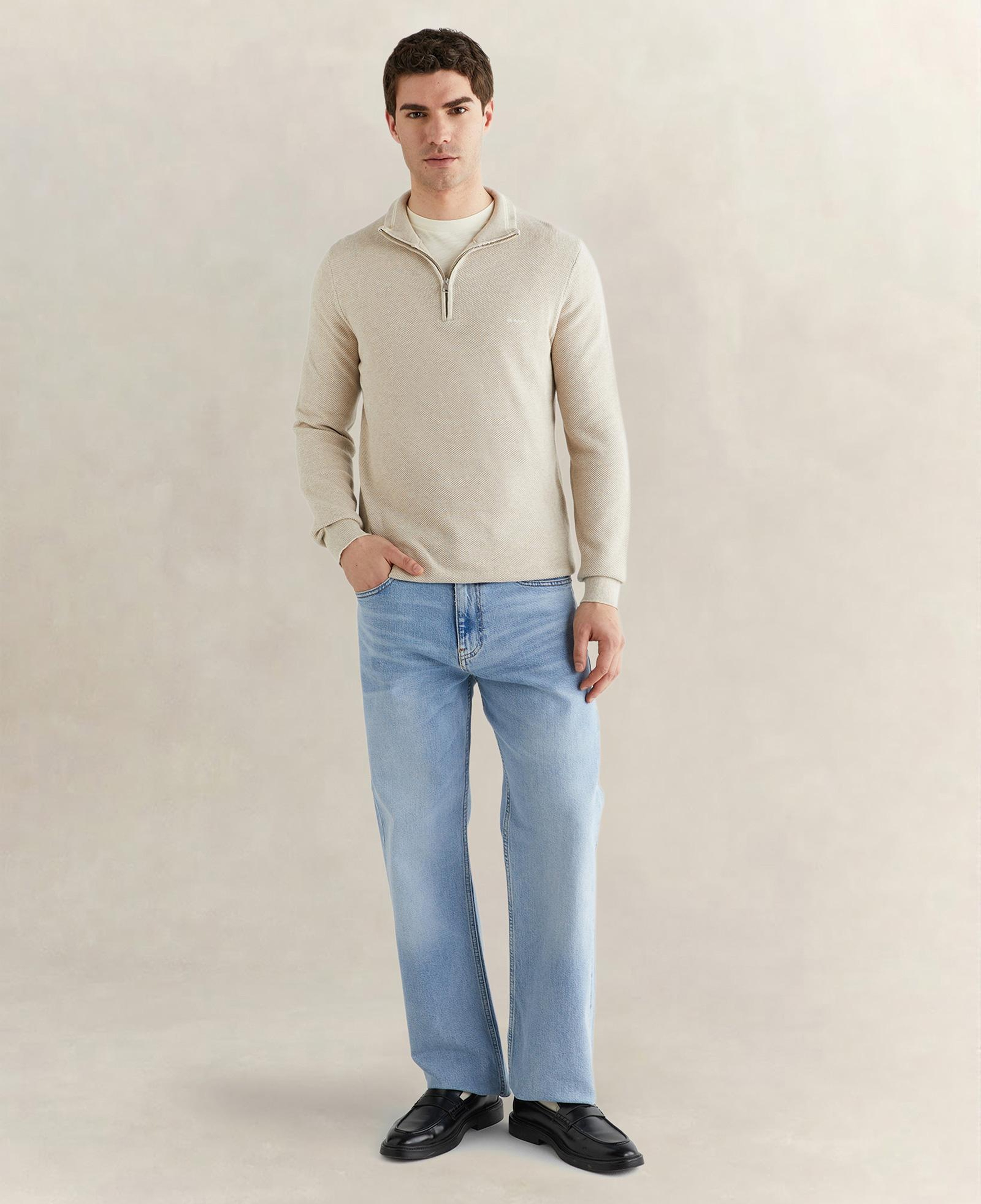 GANT Erkek Bej Regular Fit Yarım Fermuarlı Triko
