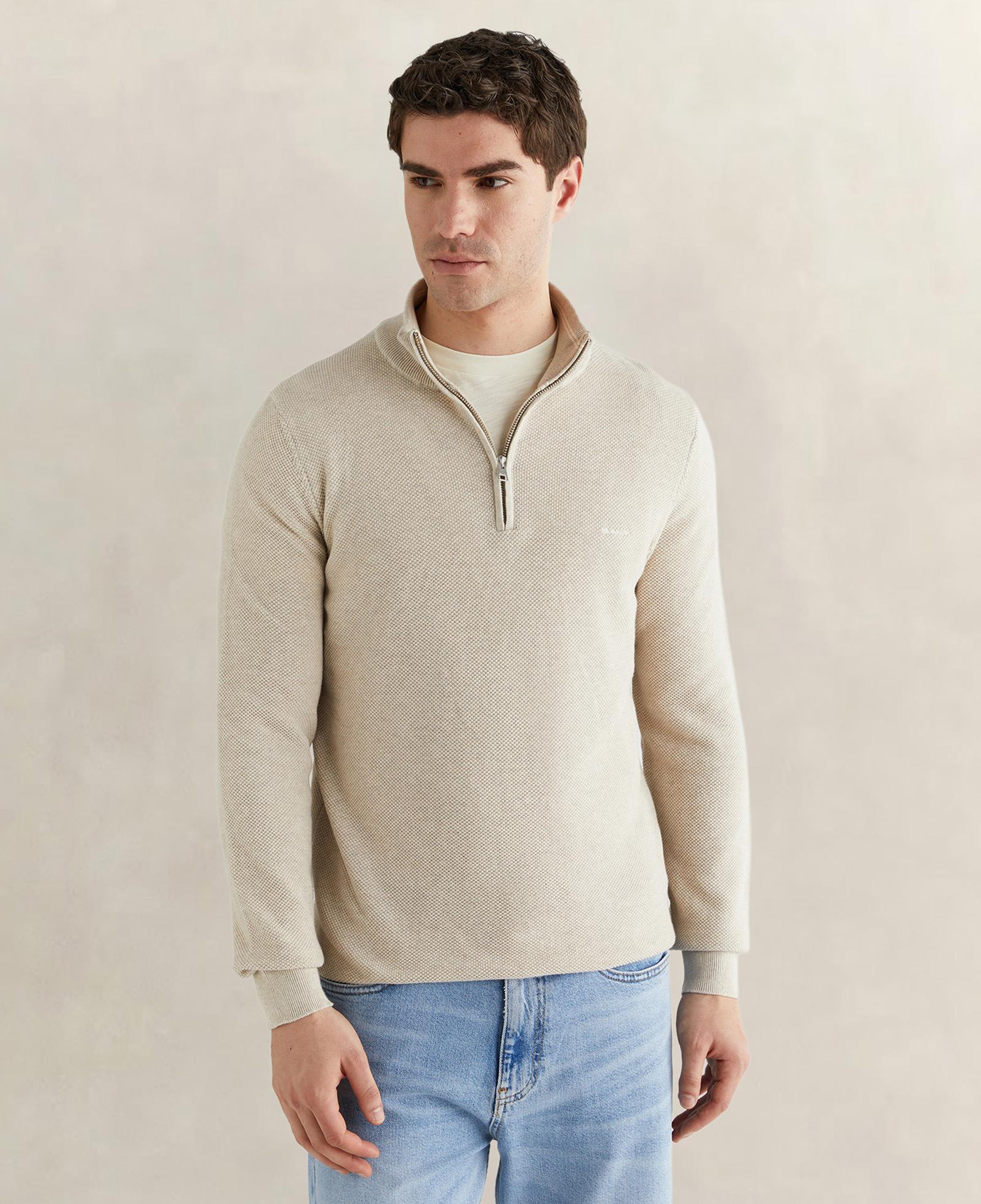 GANT Erkek Bej Regular Fit Yarım Fermuarlı Triko