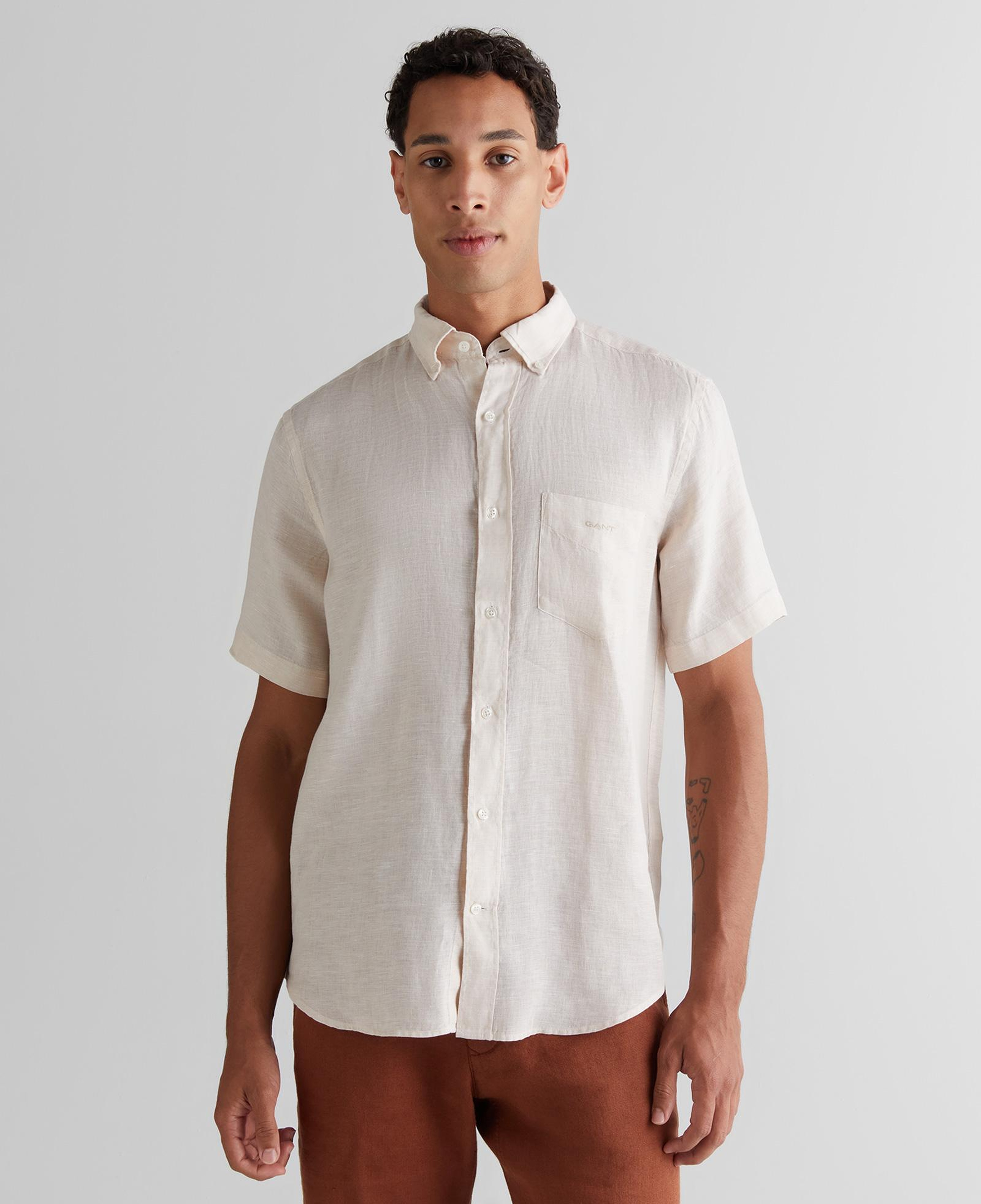 GANT Erkek Bej Regular Fit Klasik Yaka Keten Gömlek