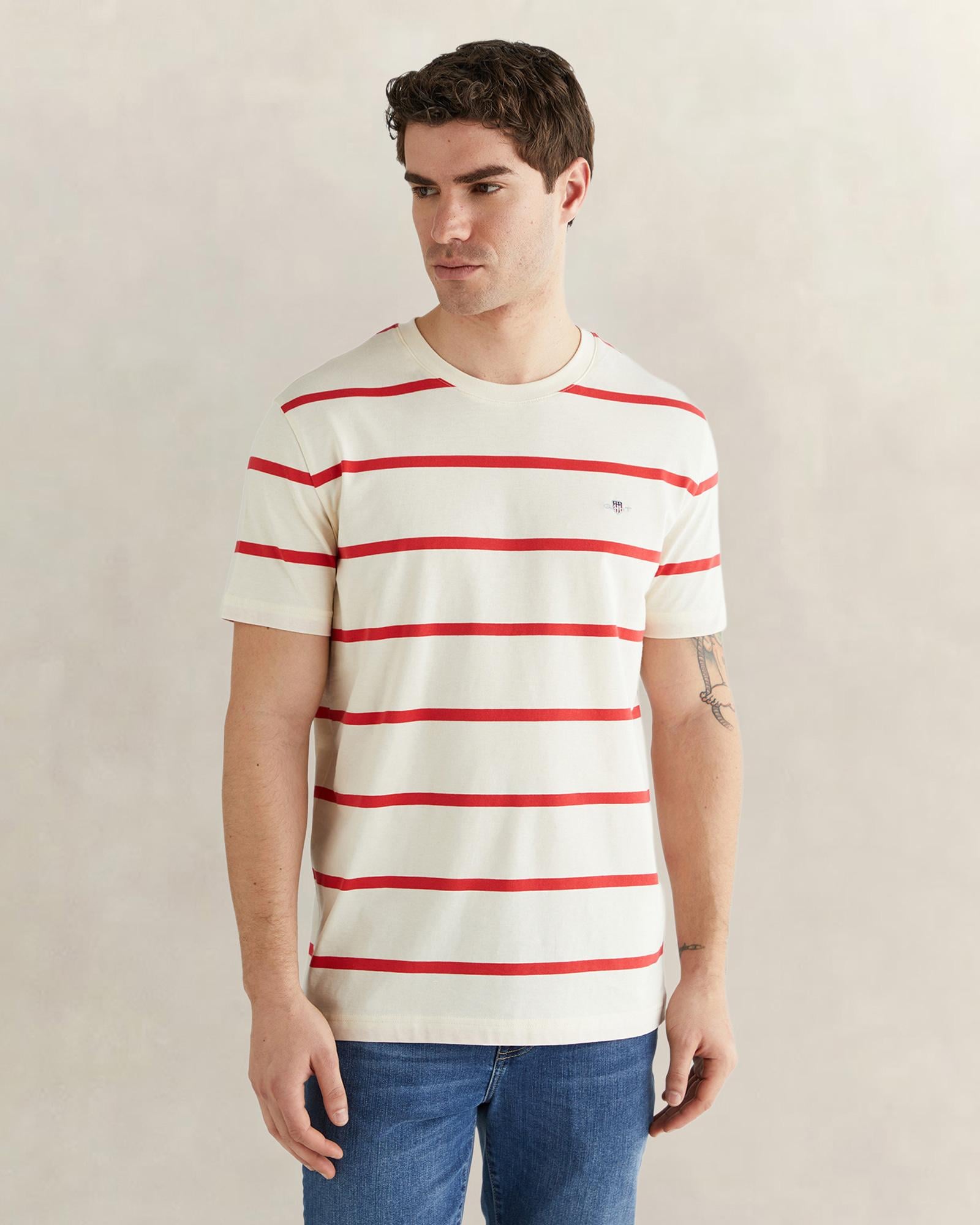 GANT Erkek Krem Renk Bloklu Kısa Kollu Logolu T-Shirt