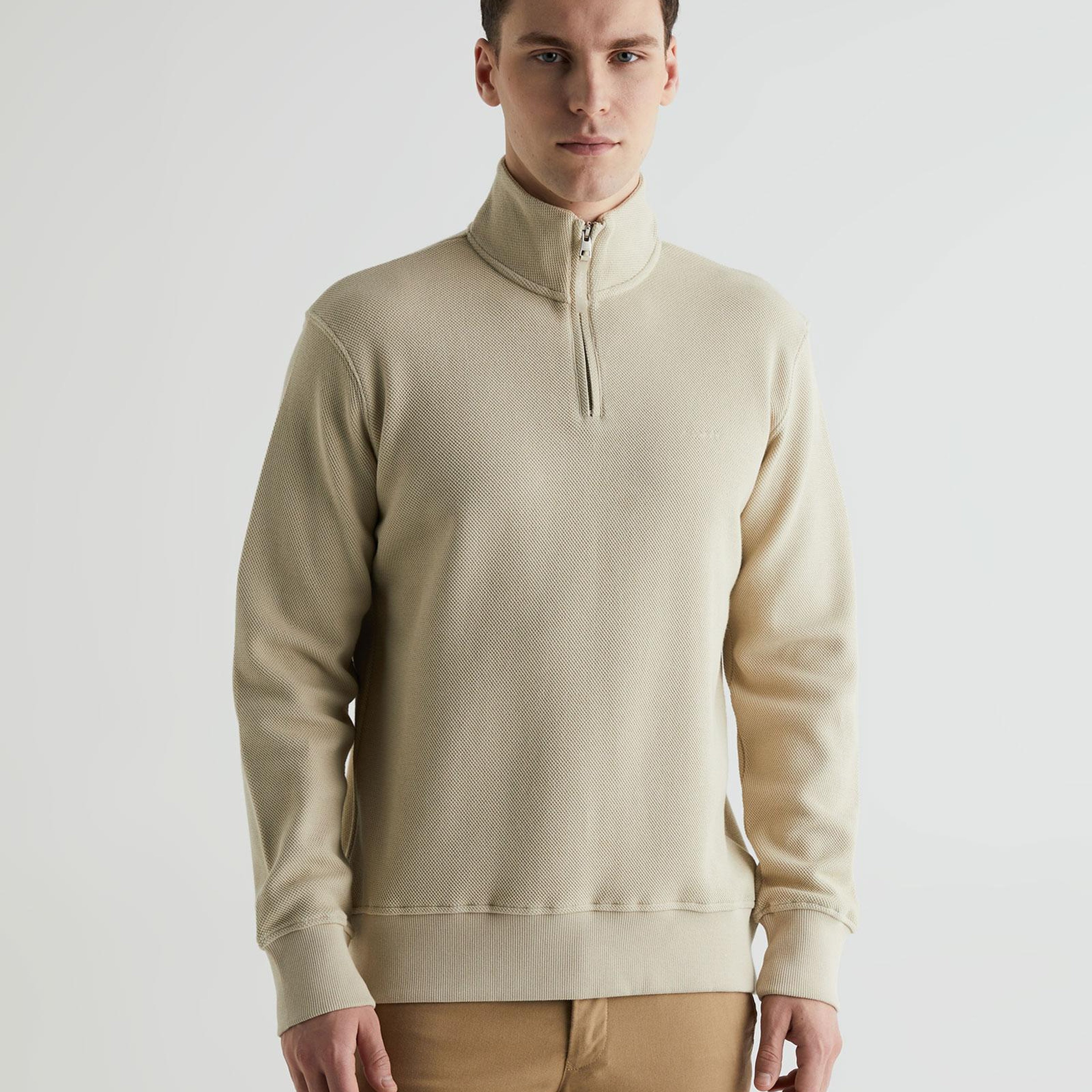 GANT Erkek Bej Regular Fit Yarım Fermuarlı Sweatshirt