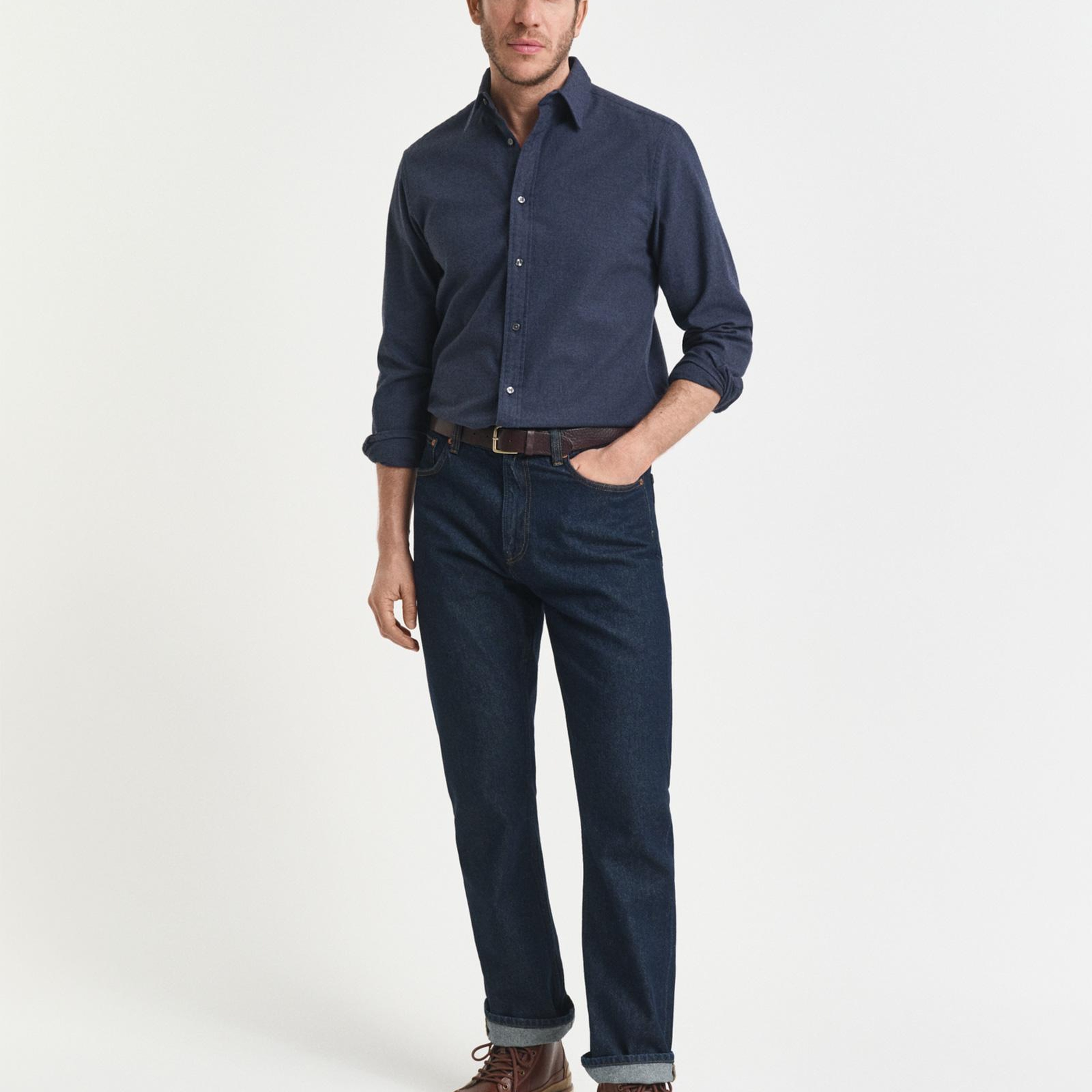 GANT Erkek Lacivert Regular Fit Bisiklet Yaka Gömlek