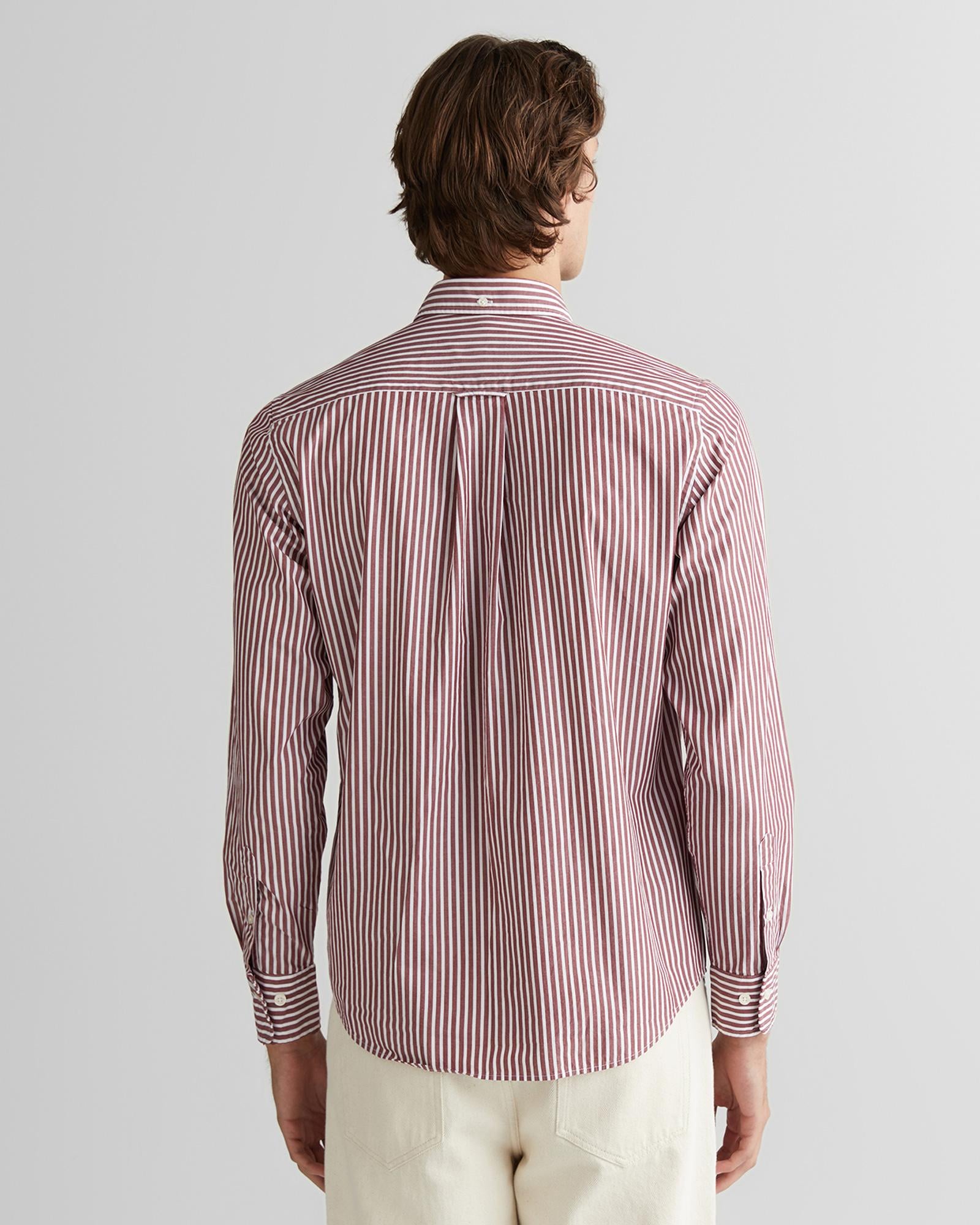 GANT Erkek Bordo Regular Fit Düğmeli Yaka Çizgili Poplin Gömlek