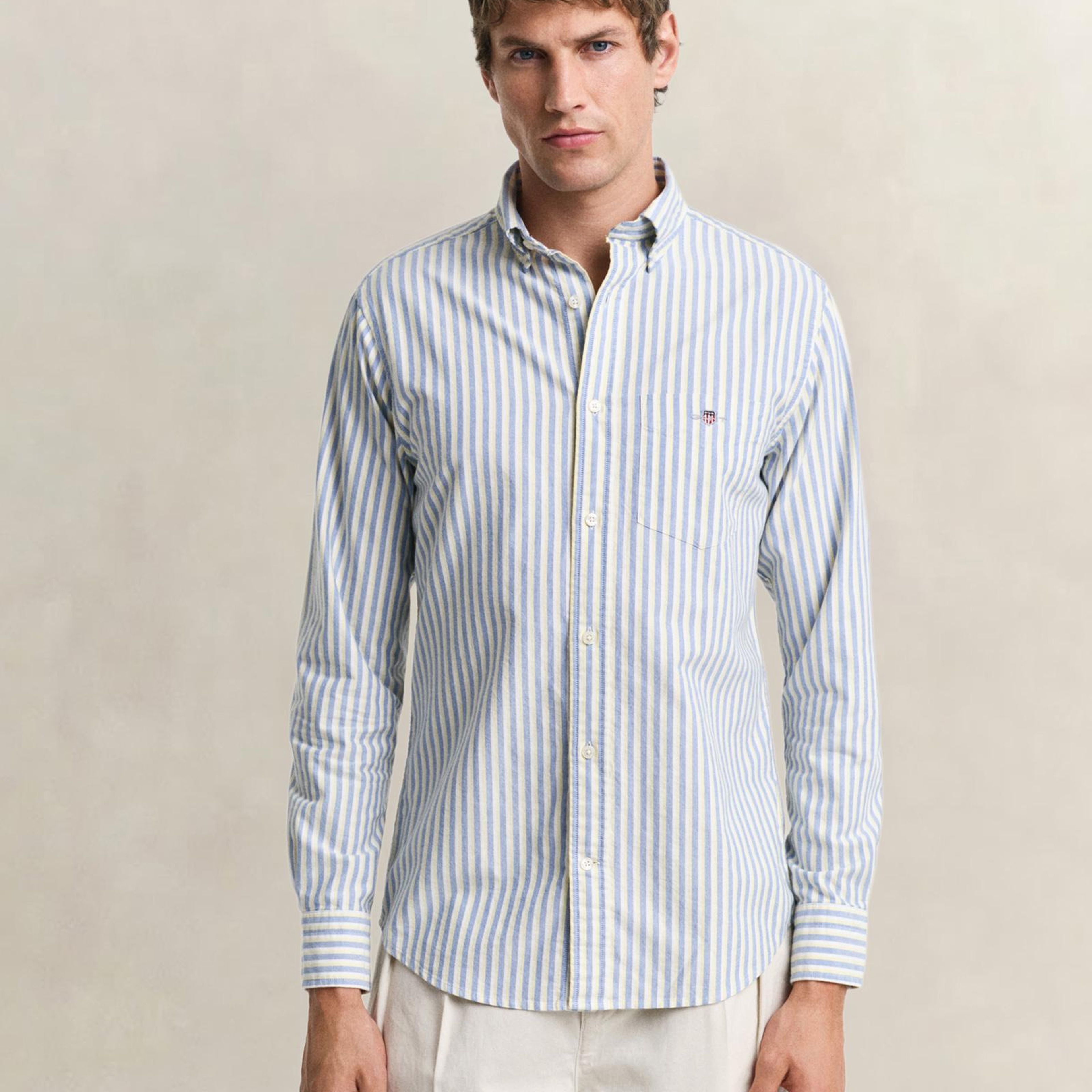 GANT Erkek Mavi Regular Fit Çizgili Logolu Gömlek