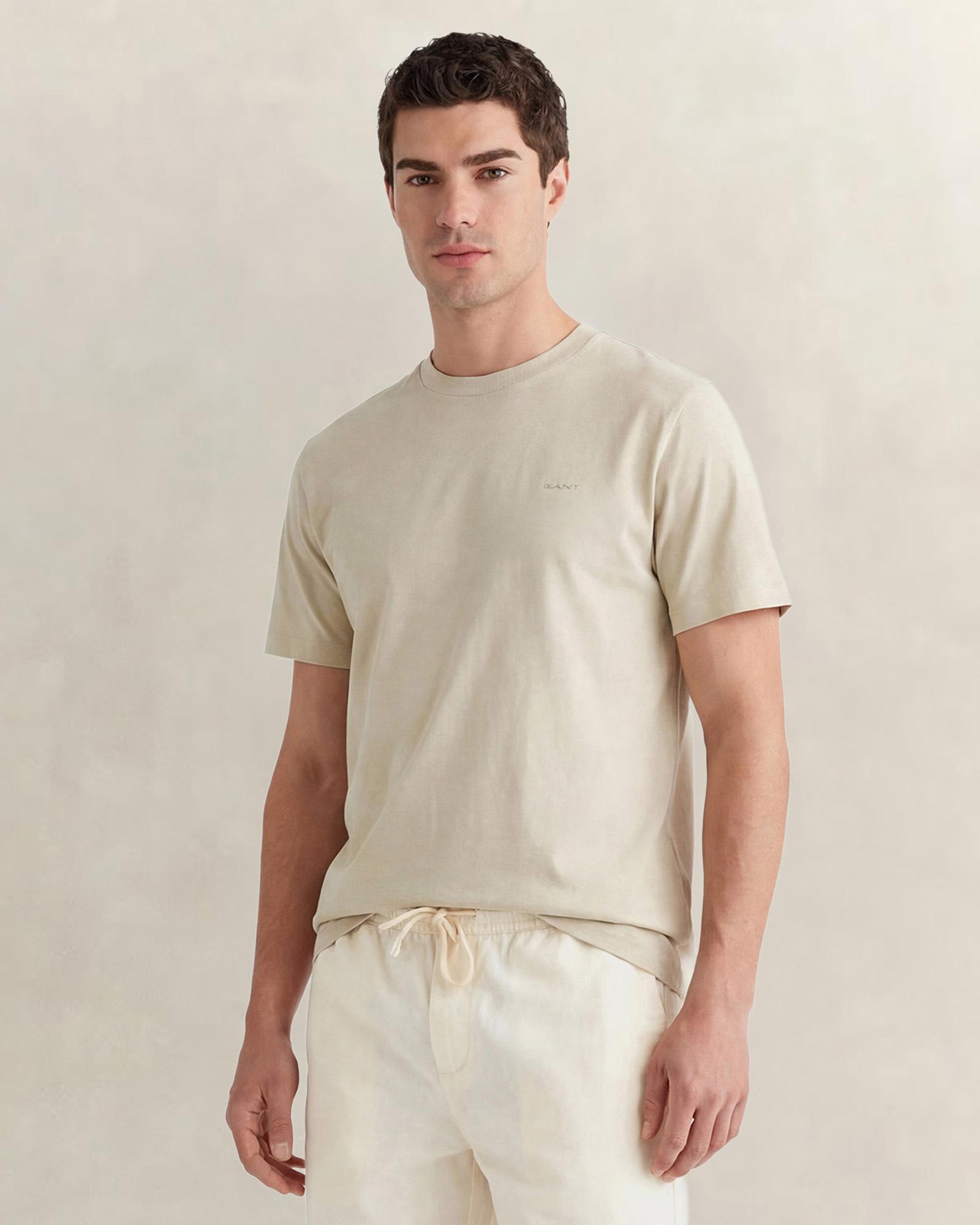 GANT Erkek Bej Bisiklet Yaka Regular Fit T-Shirt