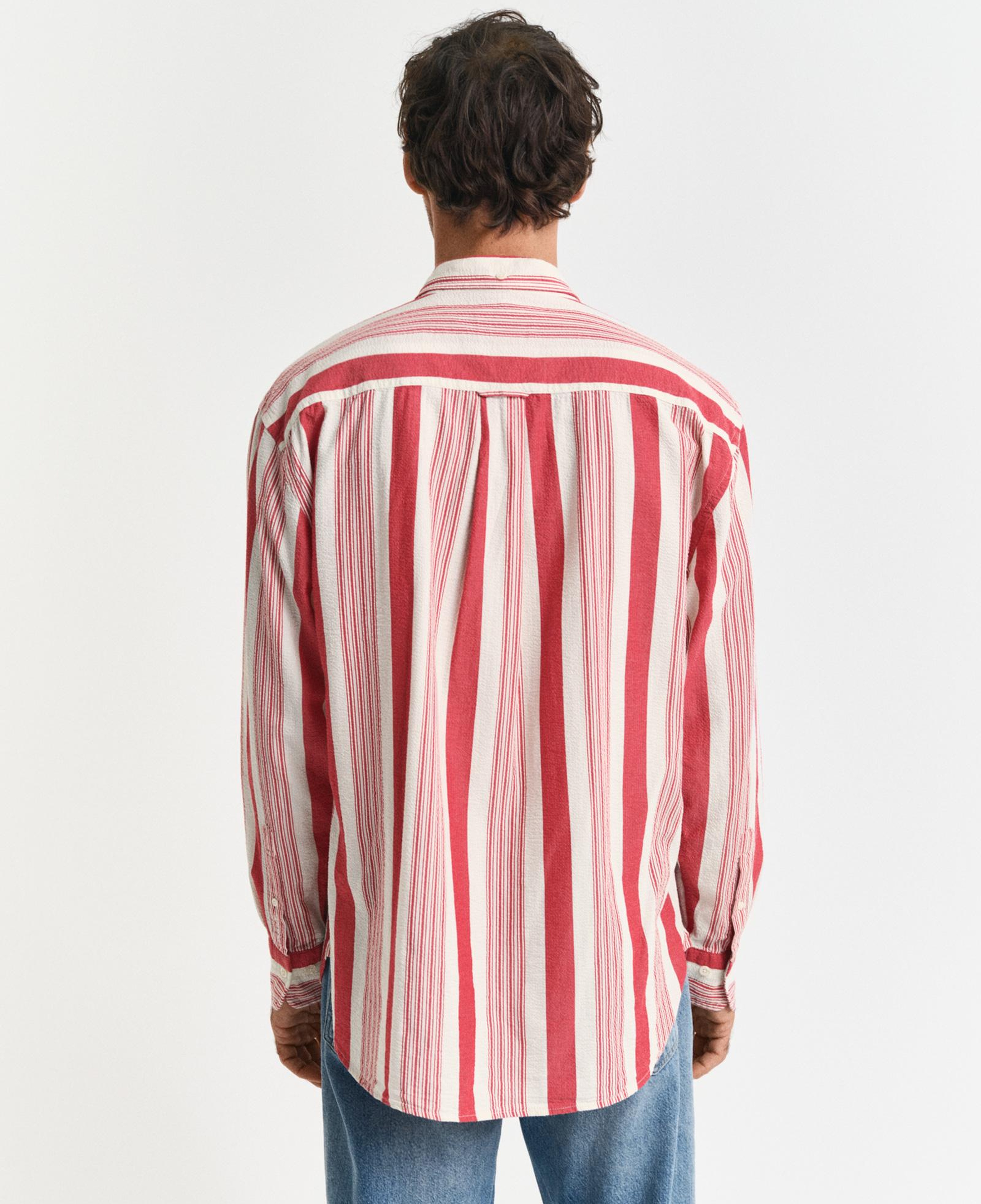 GANT Erkek Kırmızı Relaxed Fit Düğmeli Yaka Çizgili Gömlek