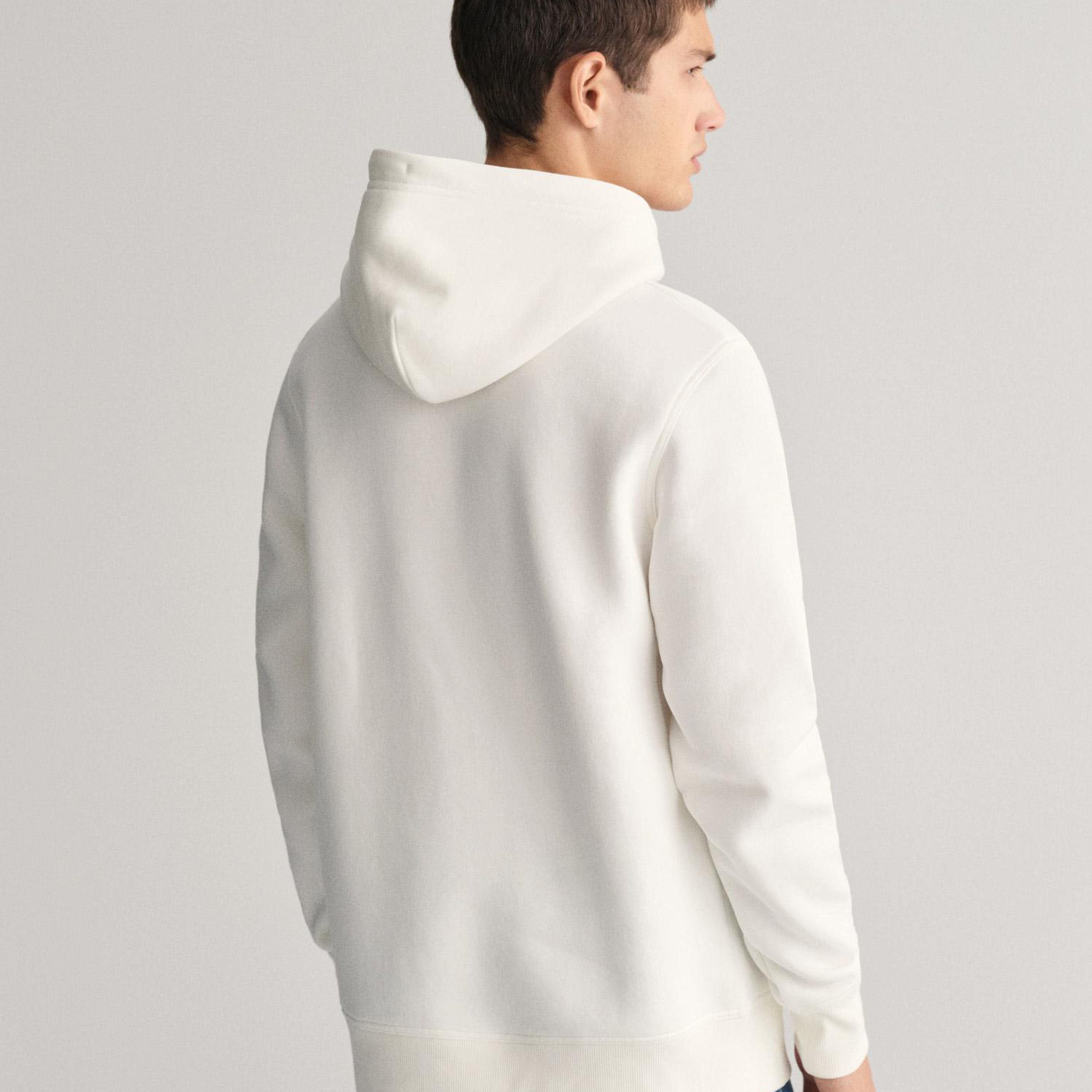 GANT Erkek Krem Regular Fit Kapüşonlu Logolu Sweatshirt