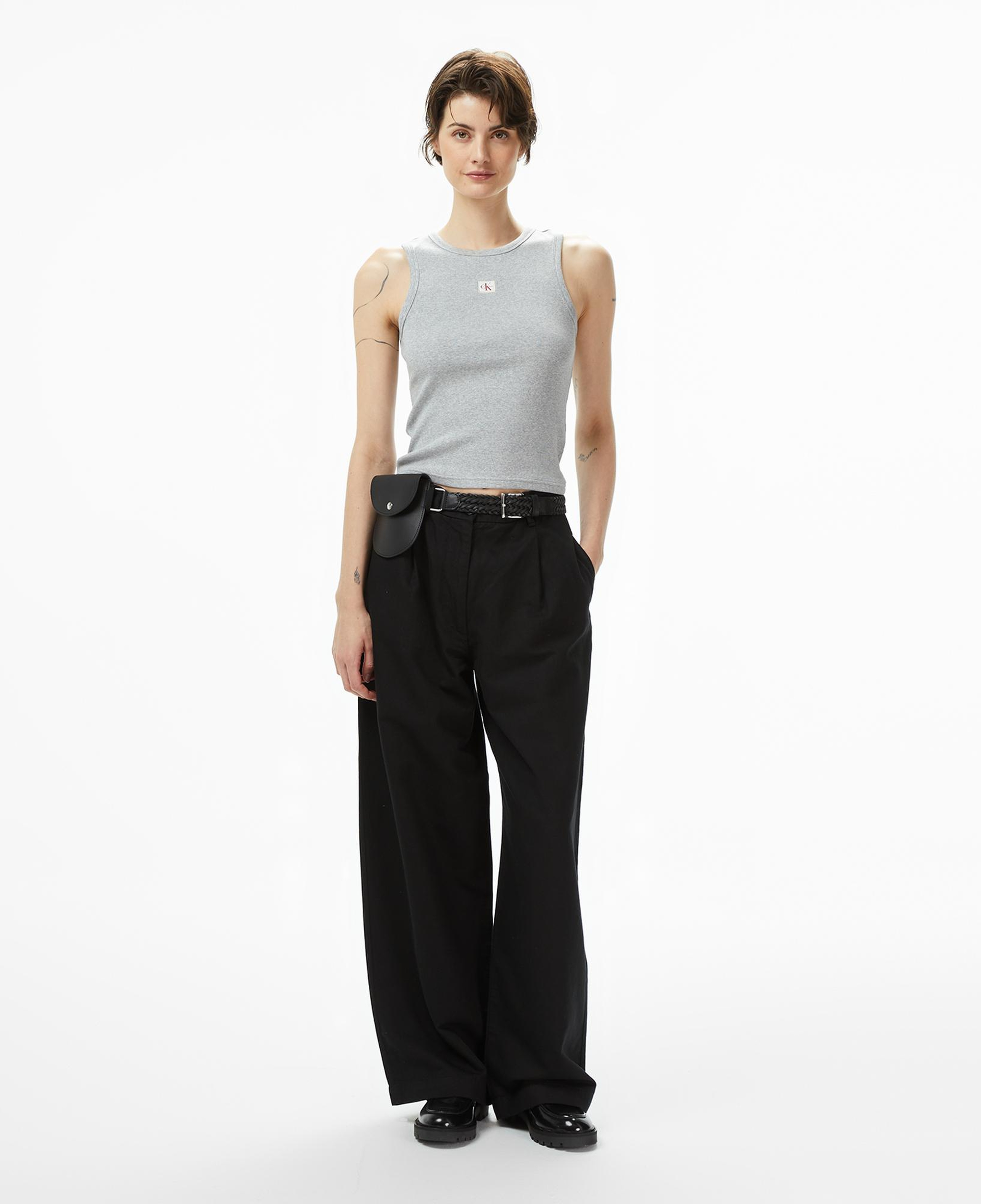 Calvin Klein Woven Label Cotton Kadın Gri T-Shirt