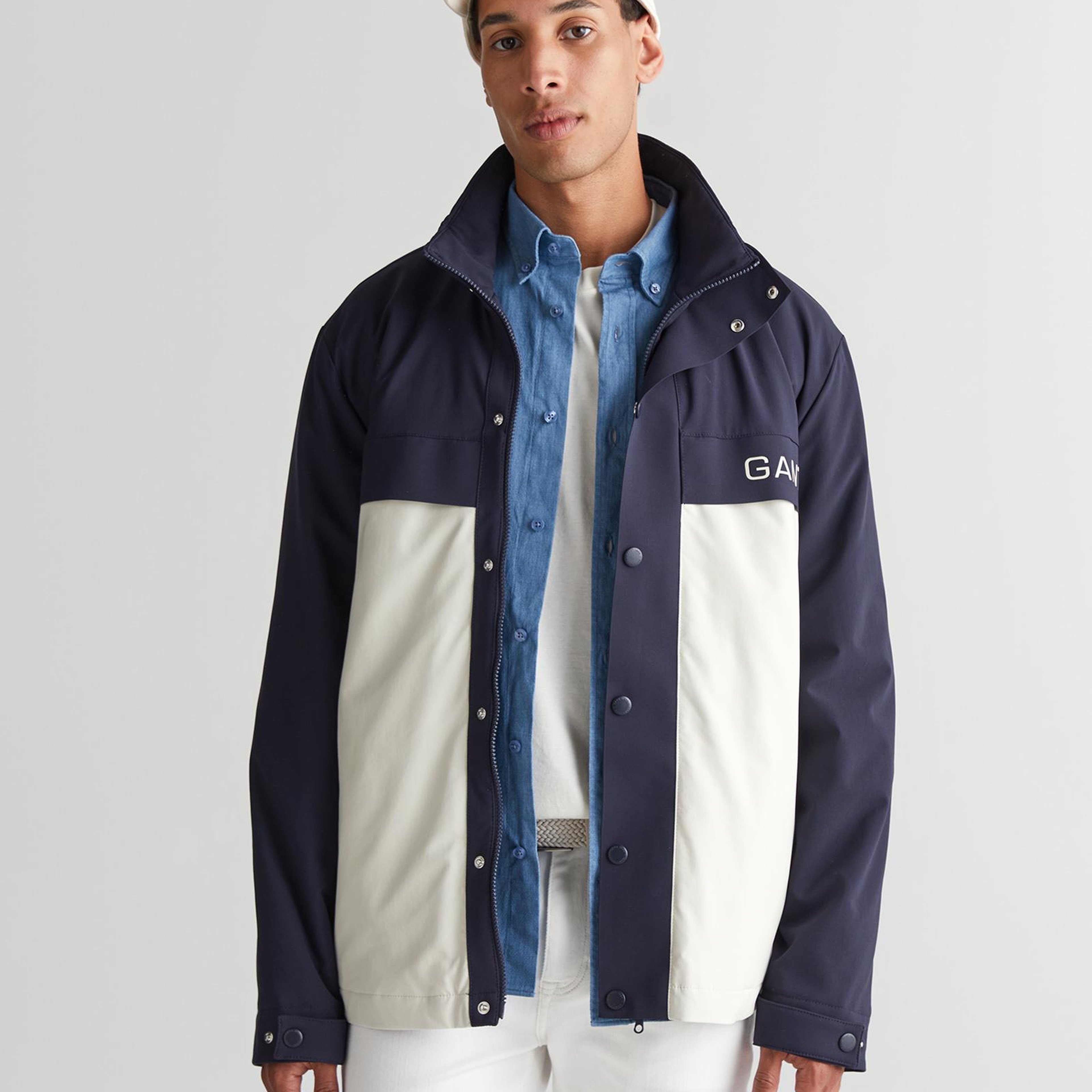 GANT Erkek Krem Regular Fit Dik Yaka Renk Bloklu Ceket