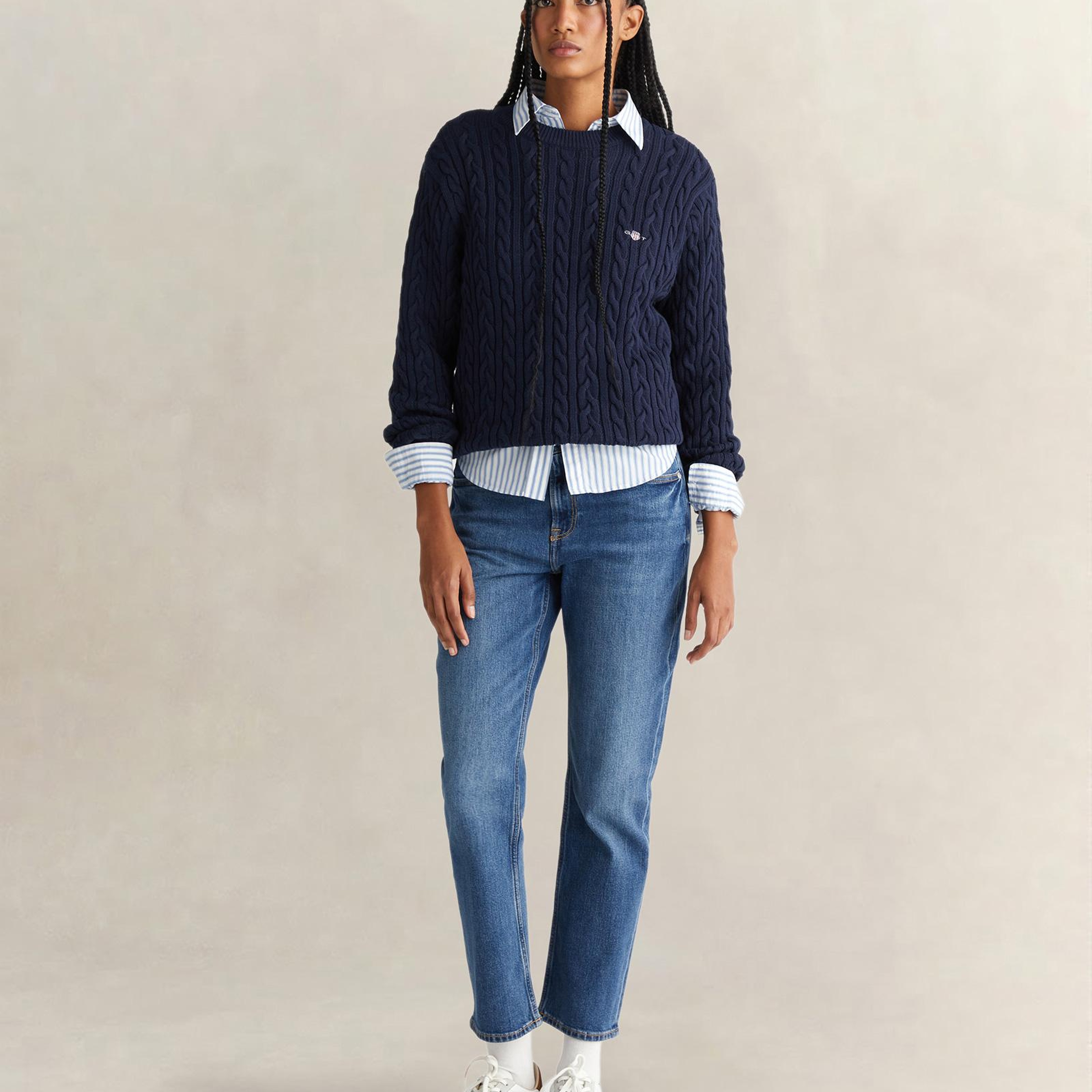 GANT Kadın Lacivert Relaxed Fit Bisiklet Yaka Triko