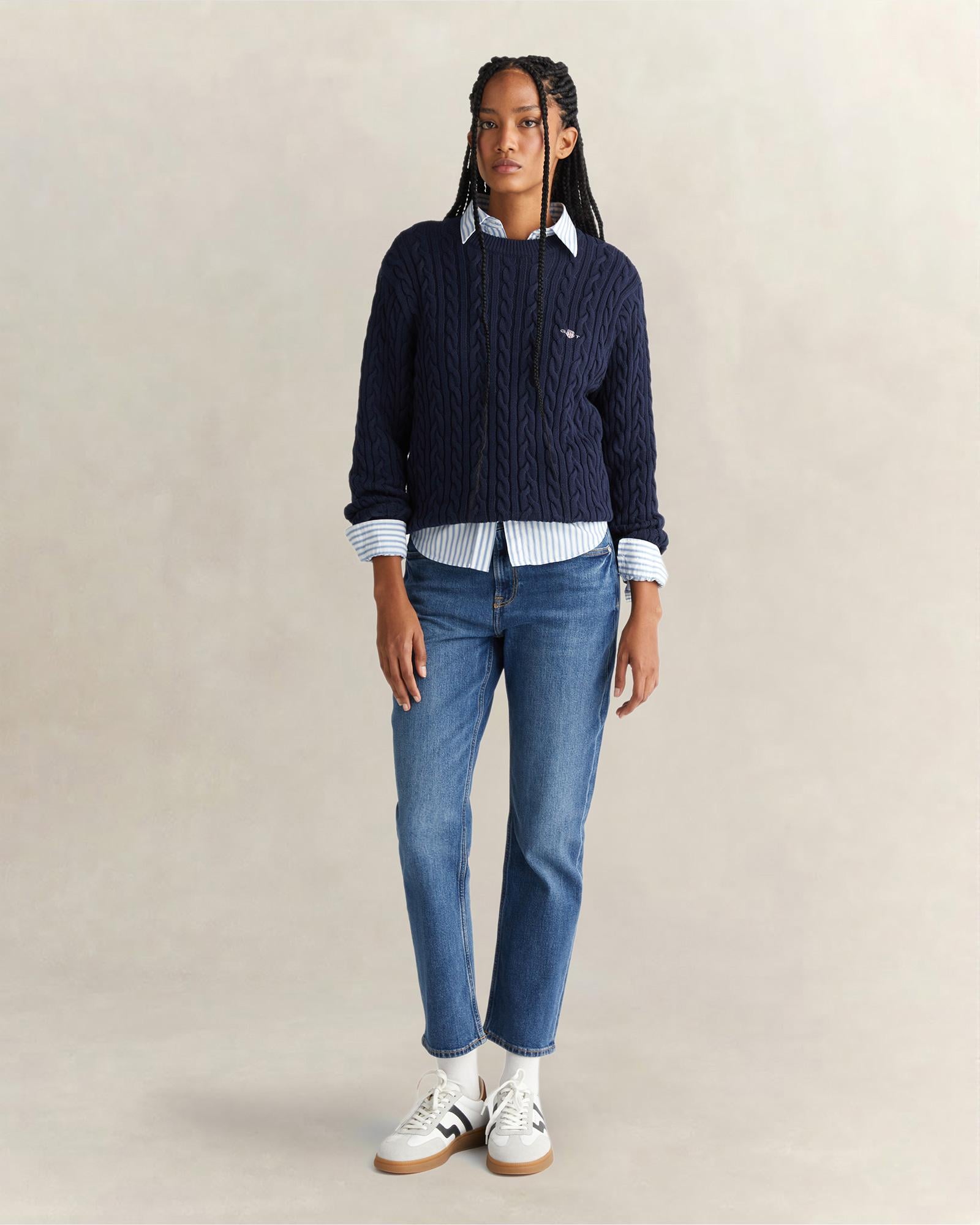 GANT Kadın Lacivert Relaxed Fit Bisiklet Yaka Triko