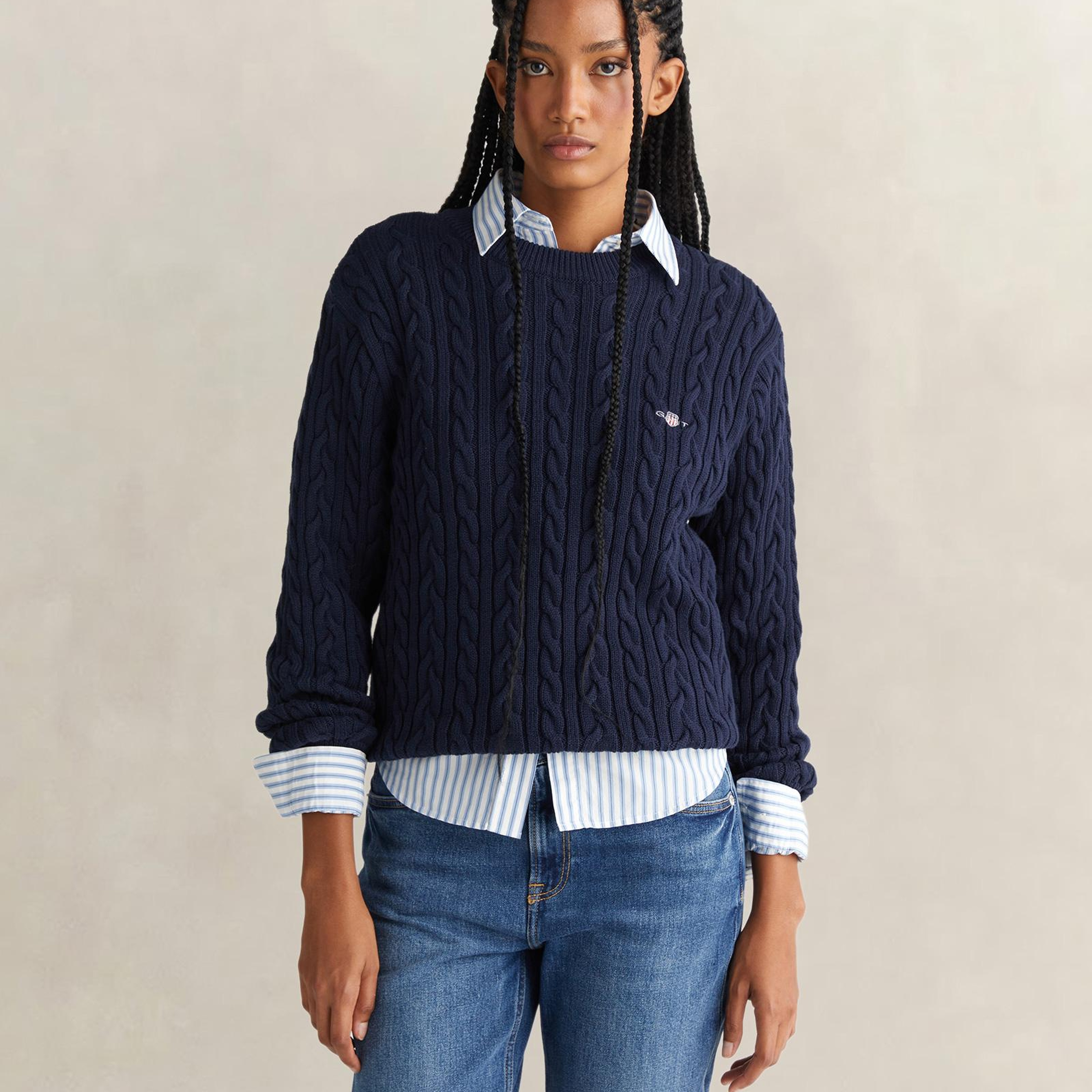GANT Kadın Lacivert Relaxed Fit Bisiklet Yaka Triko