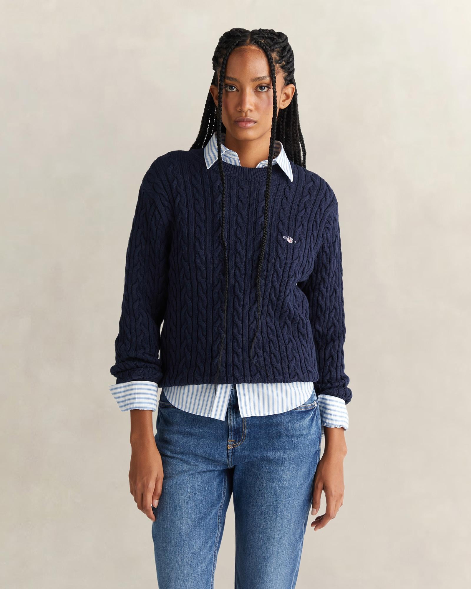 GANT Kadın Lacivert Relaxed Fit Bisiklet Yaka Triko