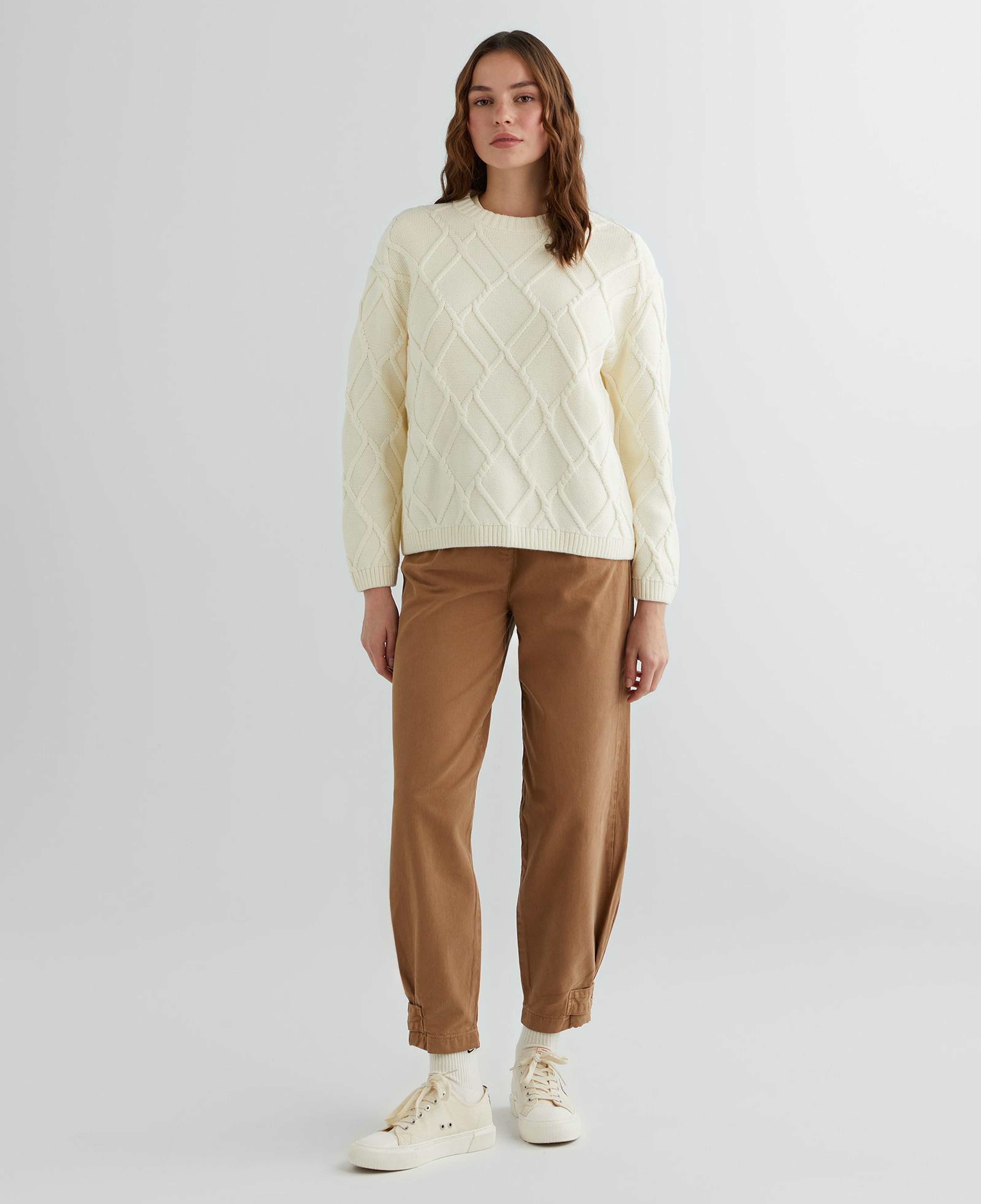 GANT Kadın Krem Relaxed Fit Bisiklet Yaka Kazak