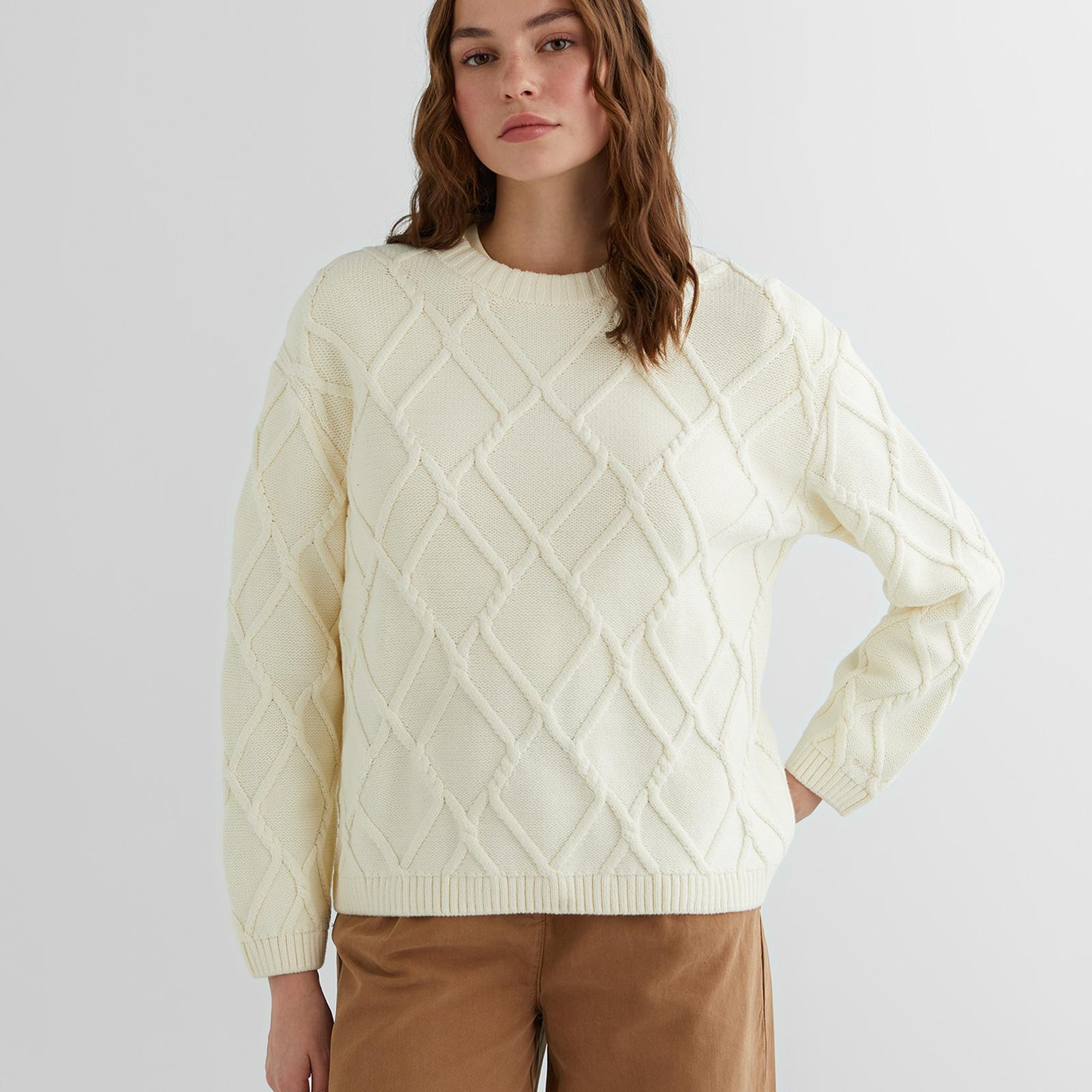 GANT Kadın Krem Relaxed Fit Bisiklet Yaka Kazak