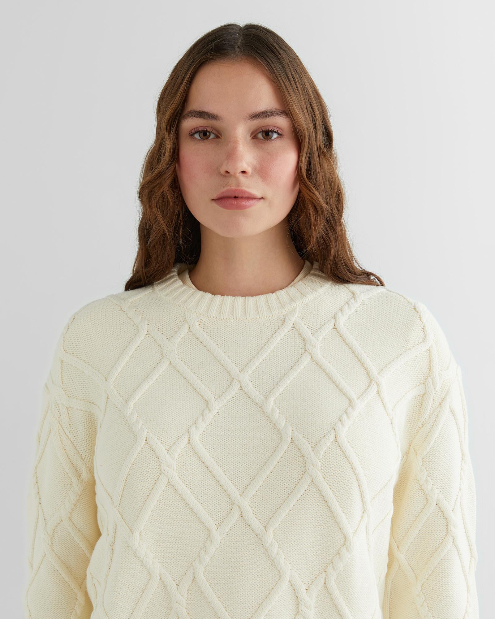 GANT Kadın Krem Relaxed Fit Bisiklet Yaka Kazak