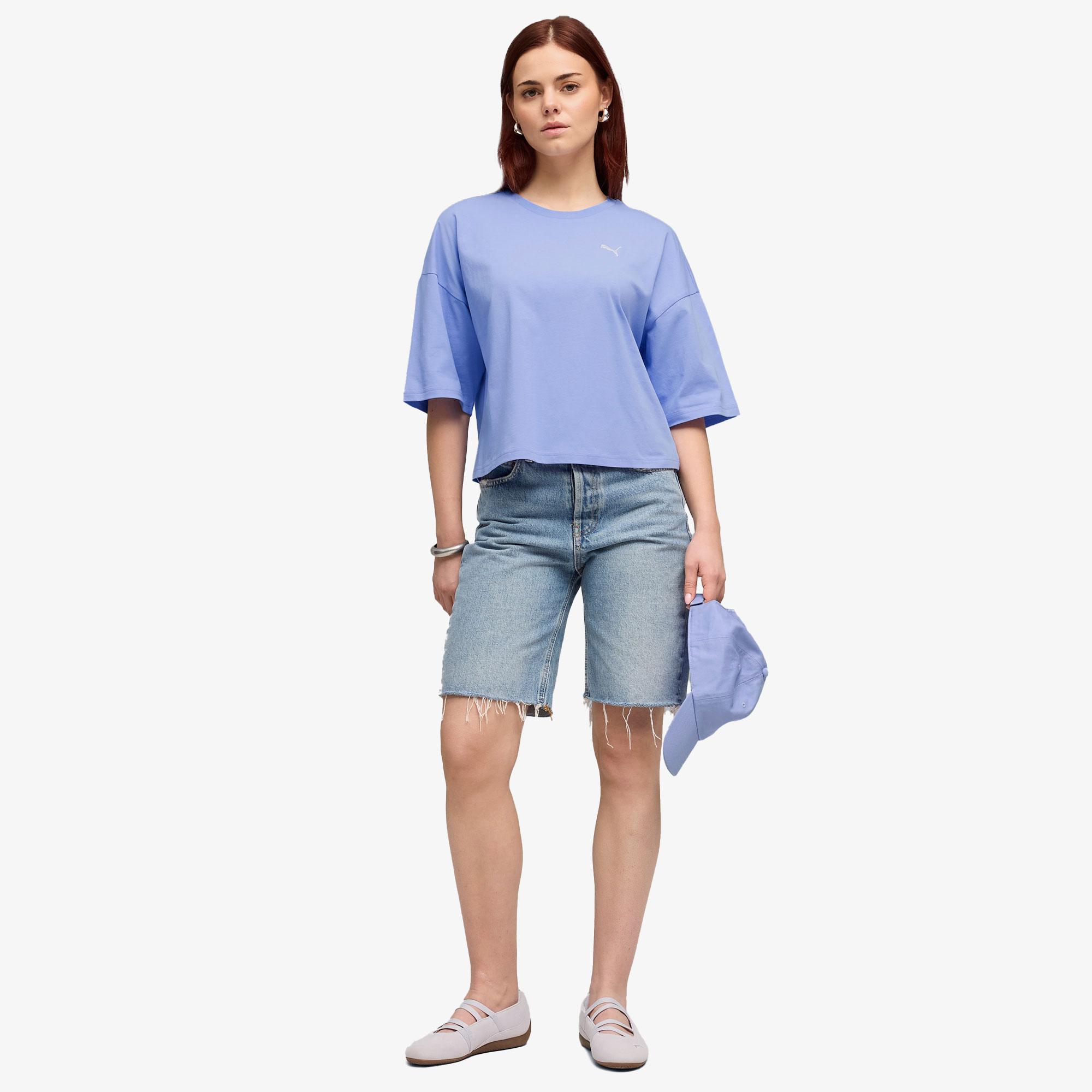 Puma Wardrobe Essentials Oversized Kadın Mor T-Shirt