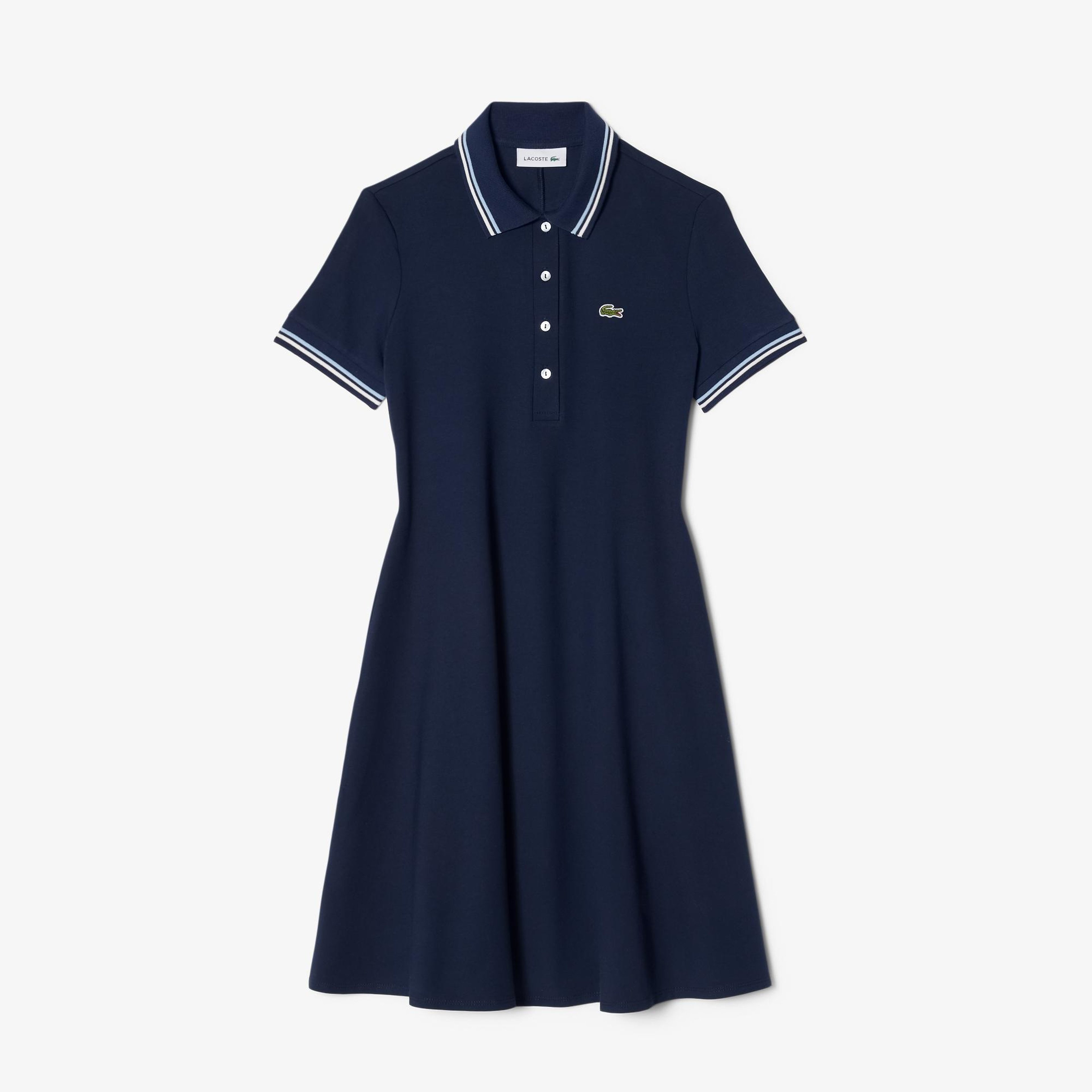 Kadın Flare Fit Kısa Kollu Polo Yaka Organik Pamuk Lacivert Elbise