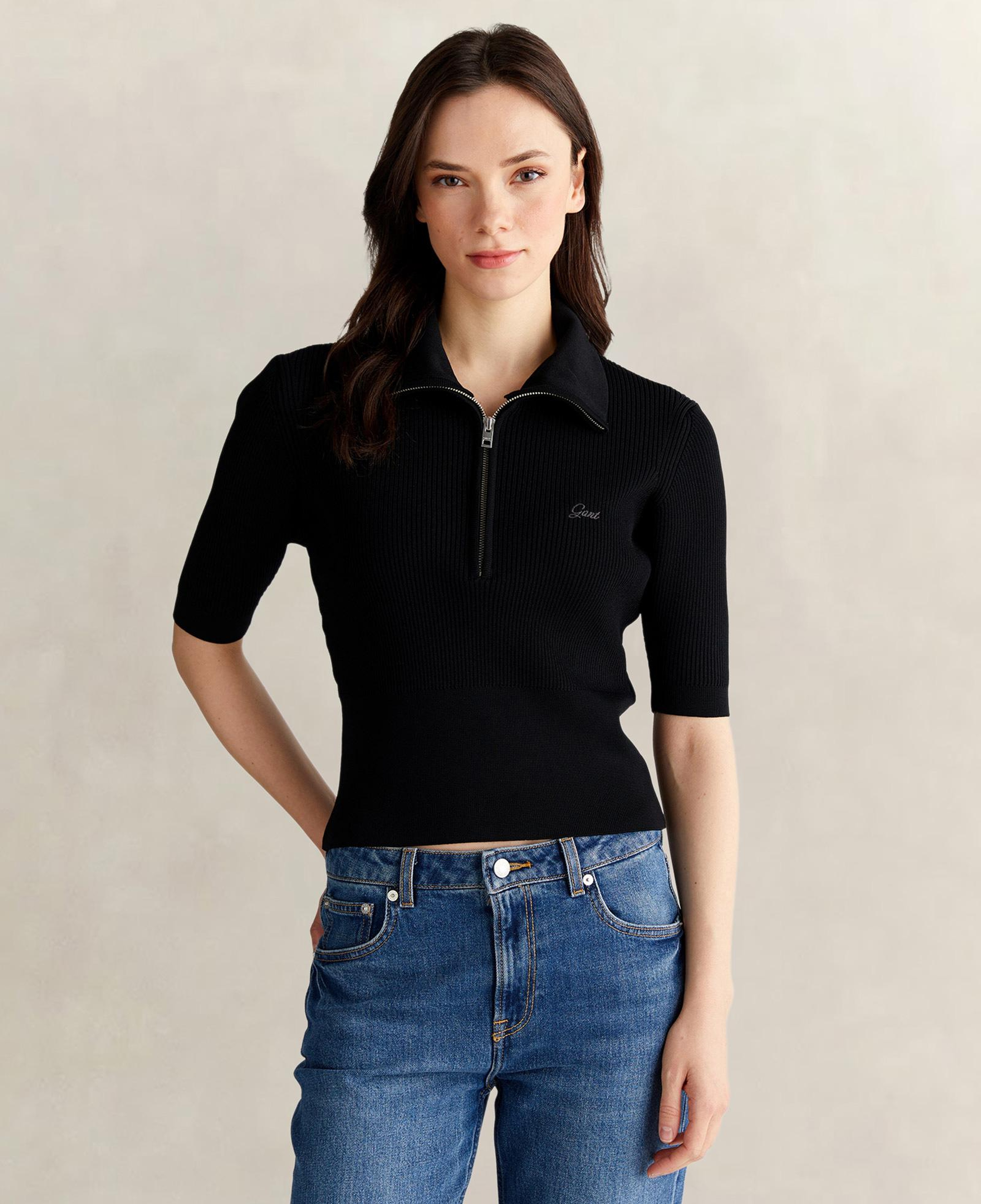 GANT Kadın Siyah Slim Fit Yarım Kollu Triko