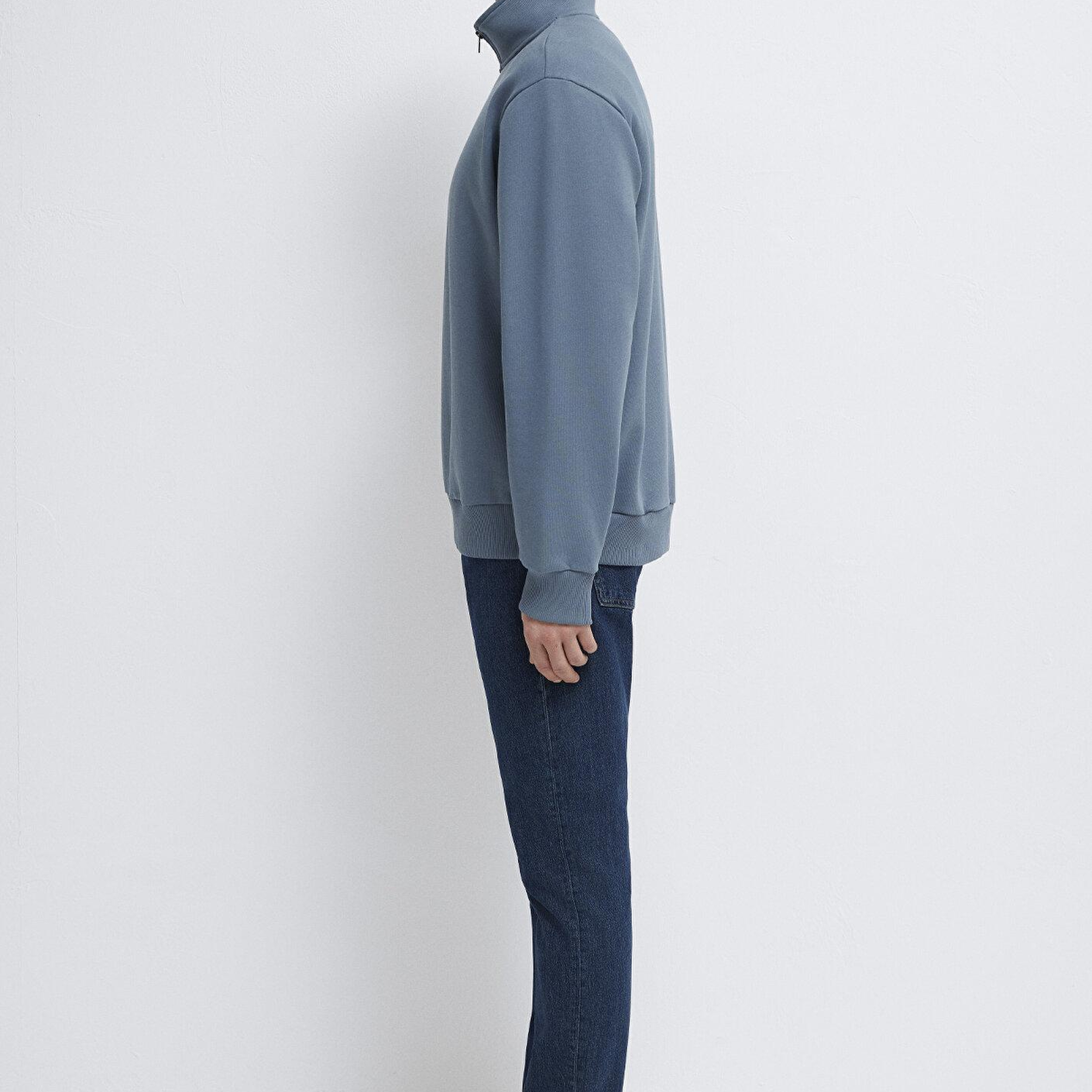Mavi Yarı Fermuarlı Mavi Basic Sweatshirt 0S10419-80889