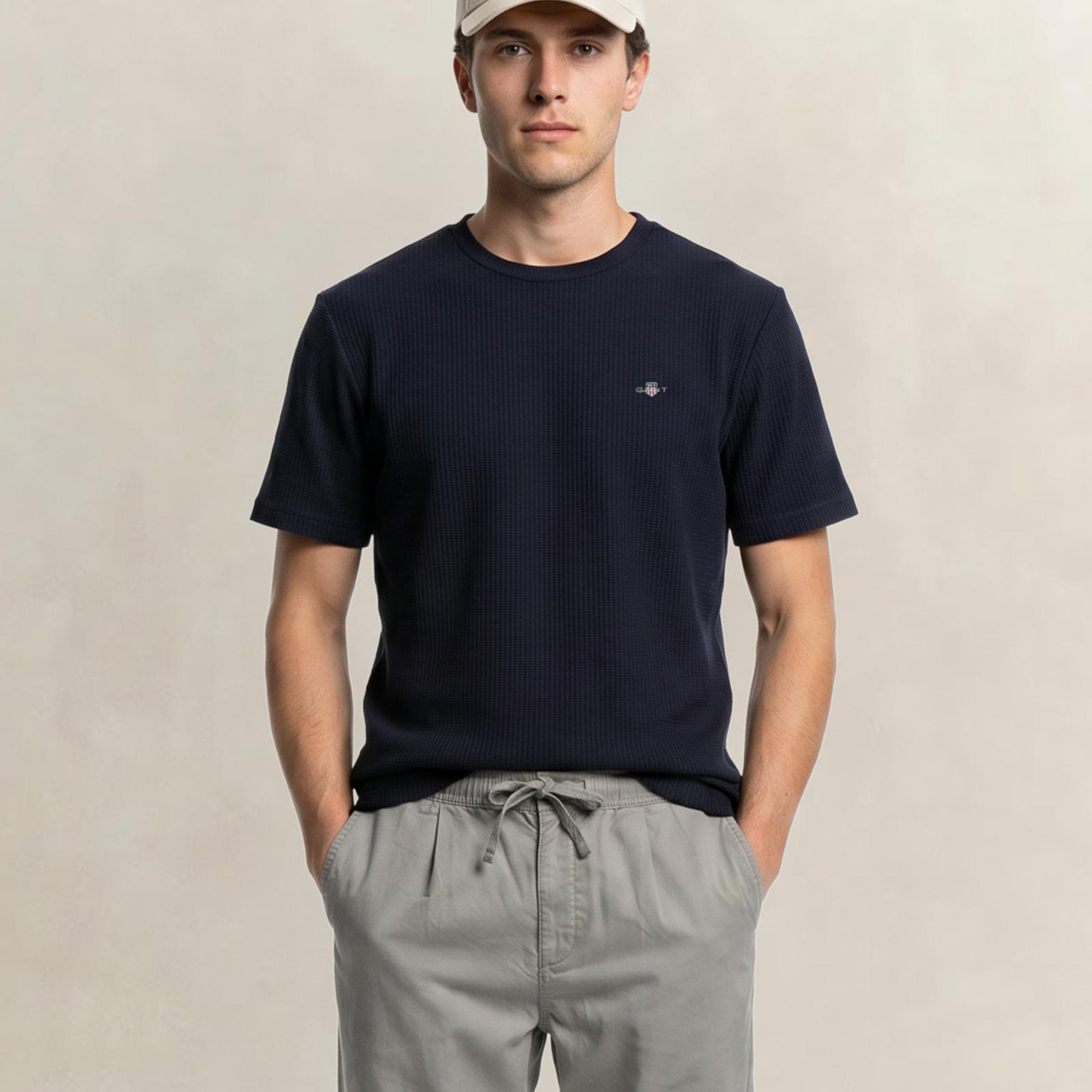 GANT Erkek Lacivert Bisiklet Yaka Regular Fit Logolu T-Shirt