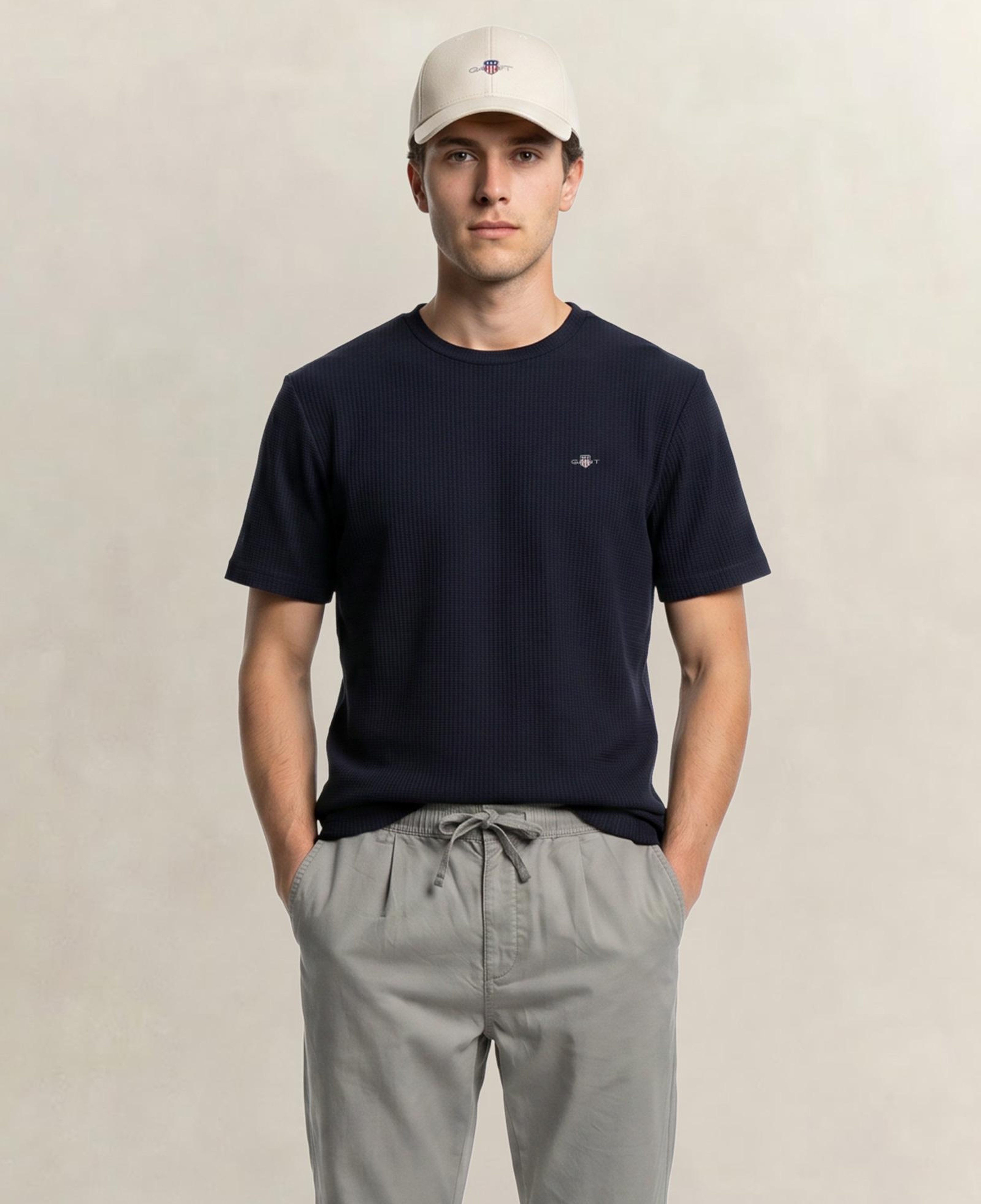 GANT Erkek Lacivert Bisiklet Yaka Regular Fit Logolu T-Shirt