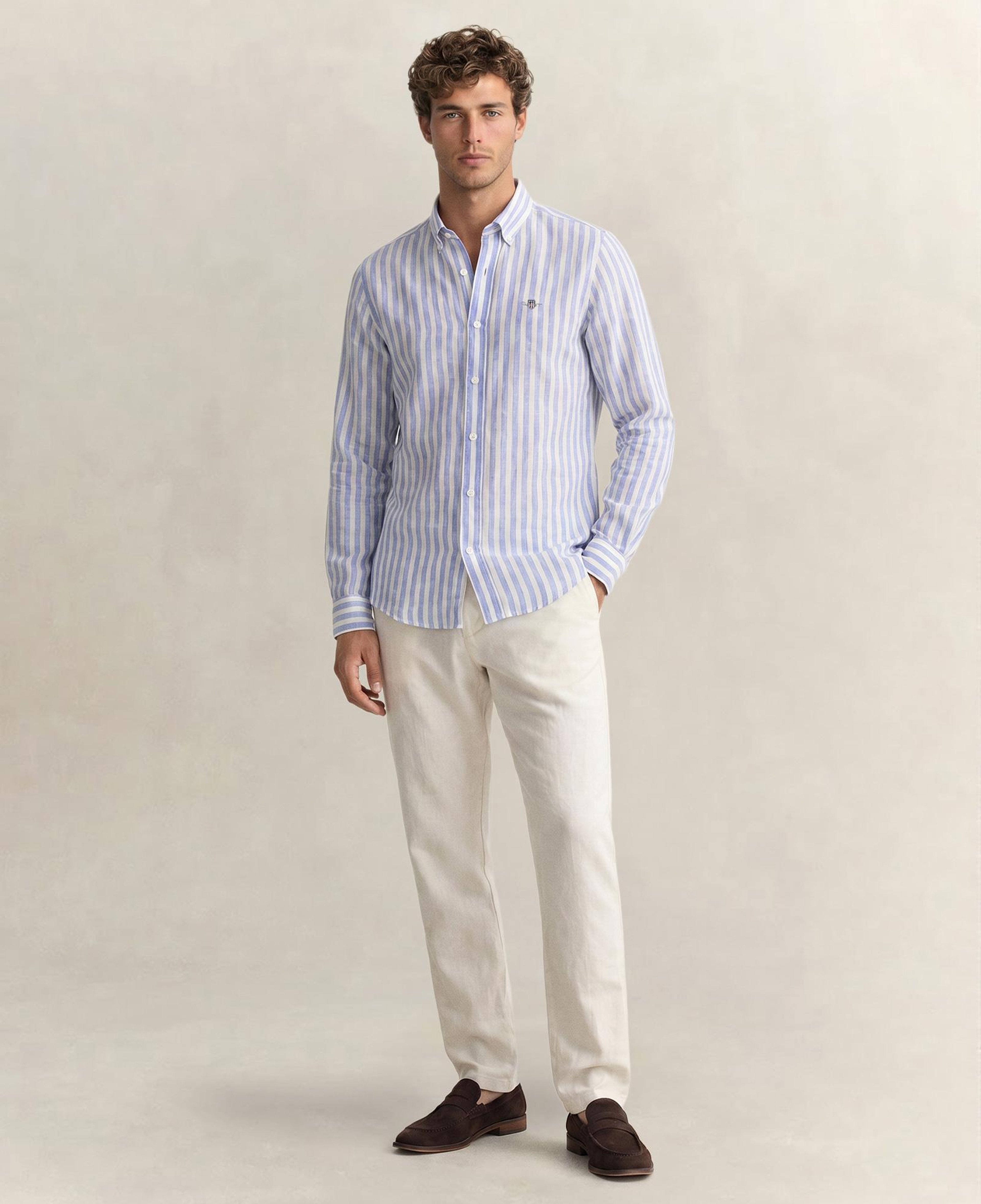GANT Erkek Mavi Regular Fit Çizgili Logolu Gömlek