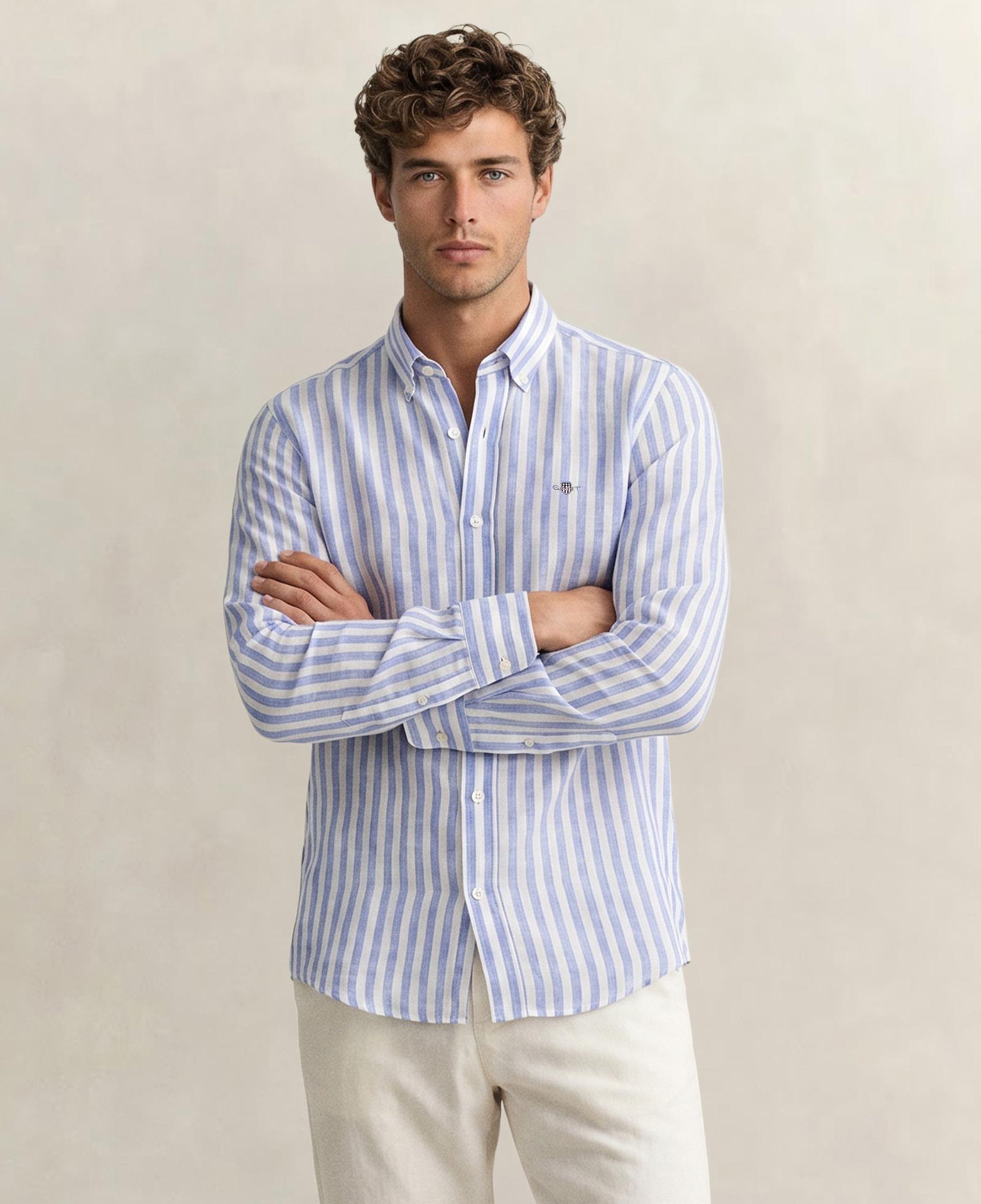 GANT Erkek Mavi Regular Fit Çizgili Logolu Gömlek