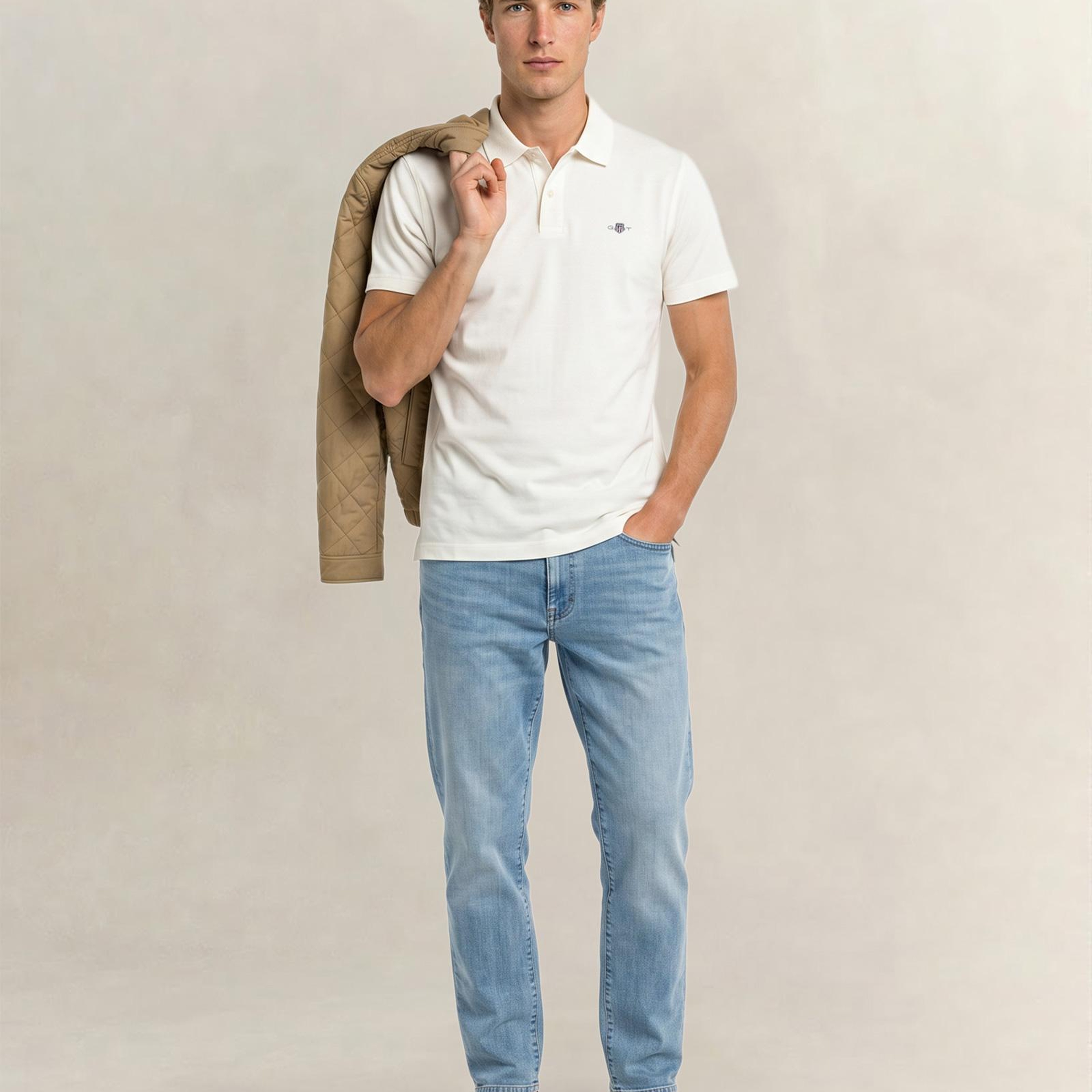 GANT Erkek Beyaz Regular Fit Logolu Polo Yaka T-Shirt