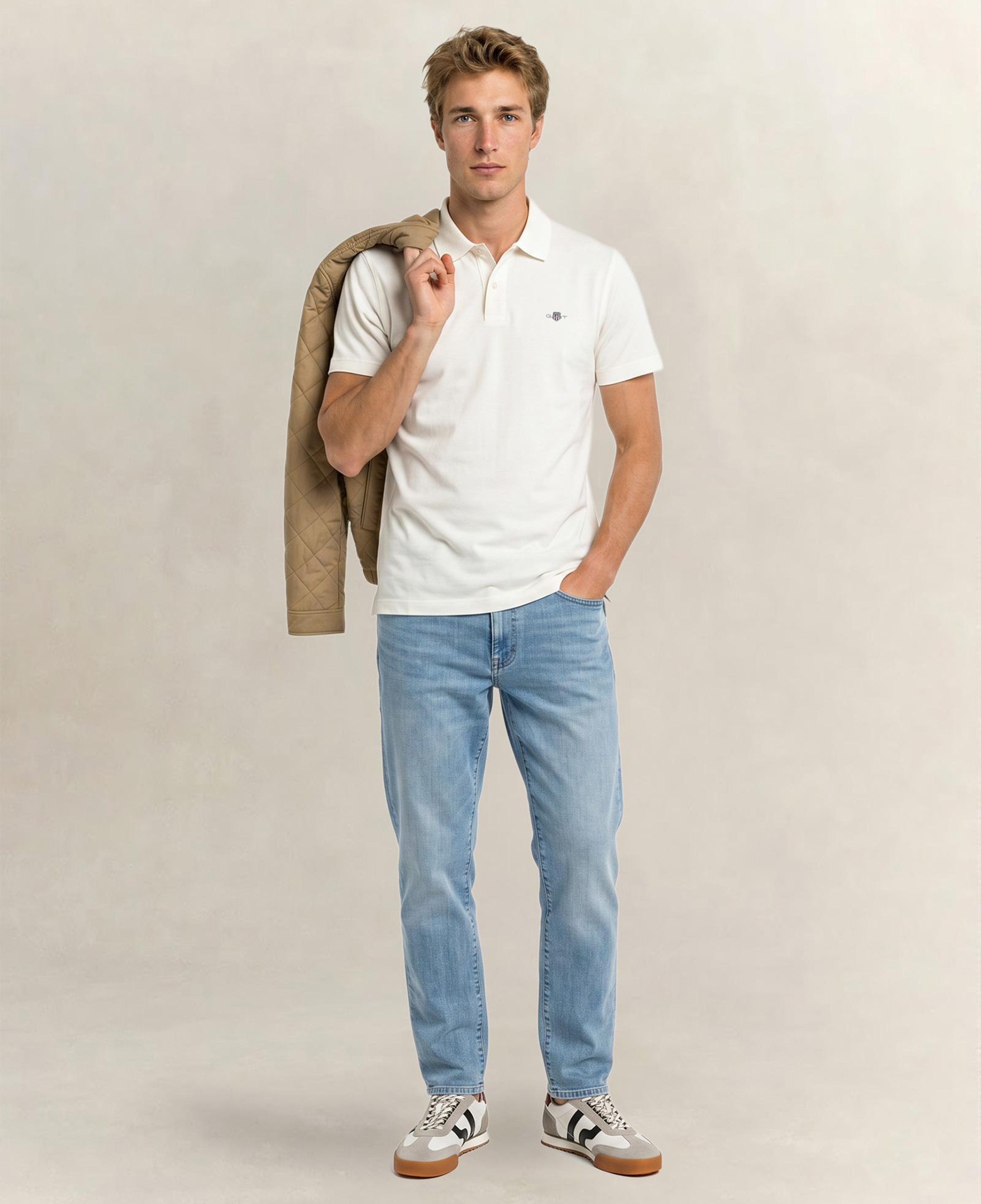 GANT Erkek Beyaz Regular Fit Logolu Polo Yaka T-Shirt
