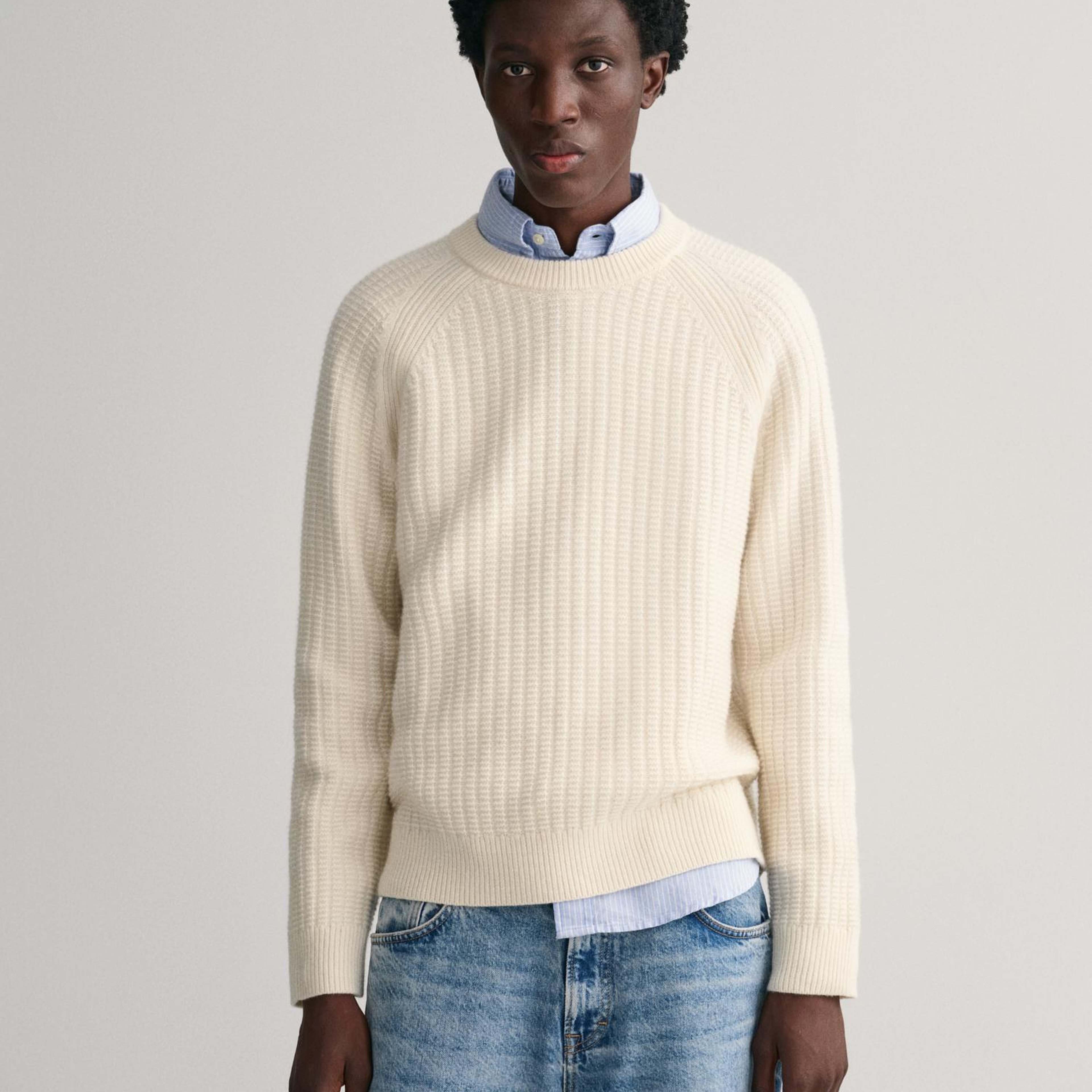GANT Erkek Krem Relaxed Fit Bisiklet Yaka Kazak