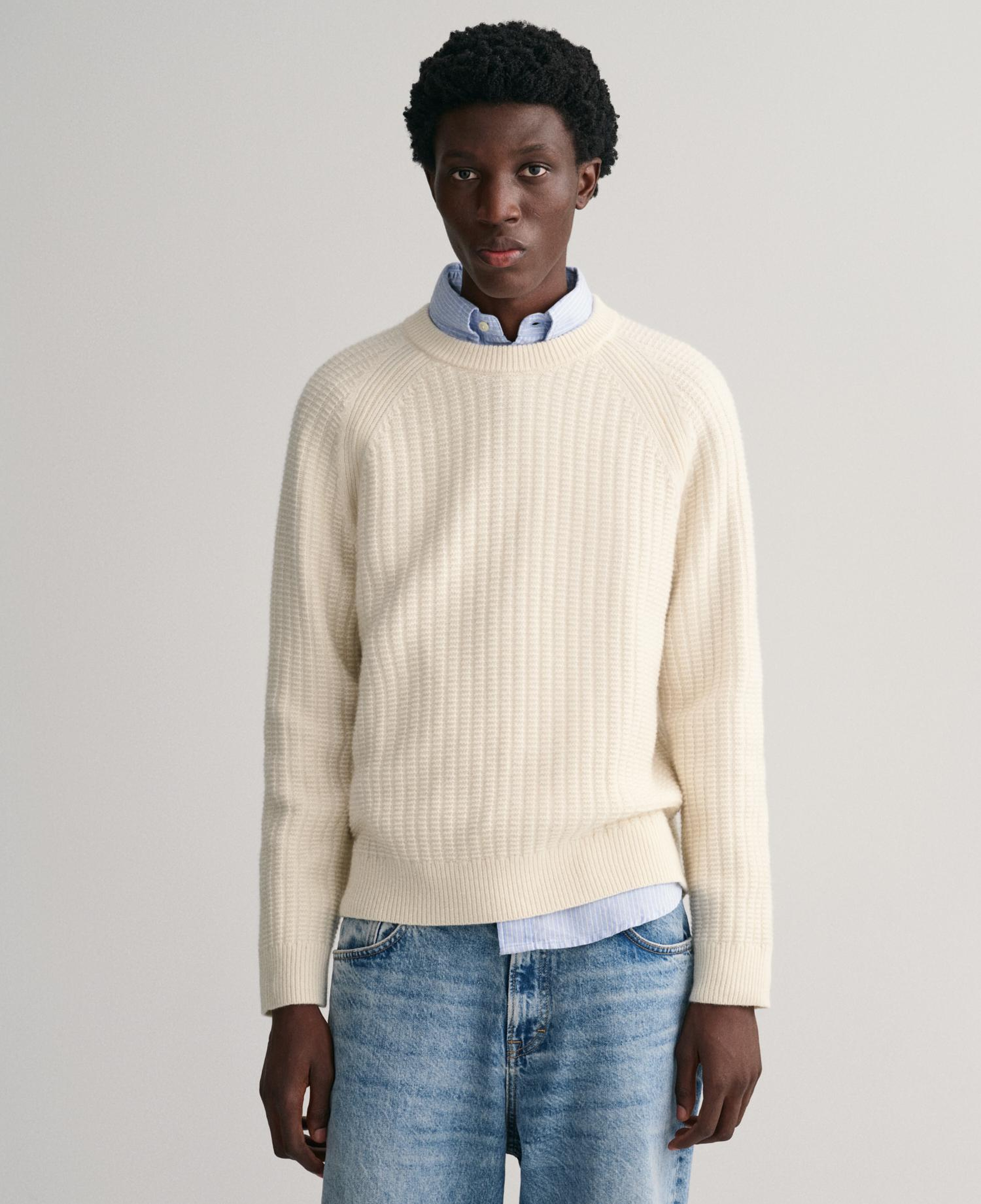 GANT Erkek Krem Relaxed Fit Bisiklet Yaka Kazak