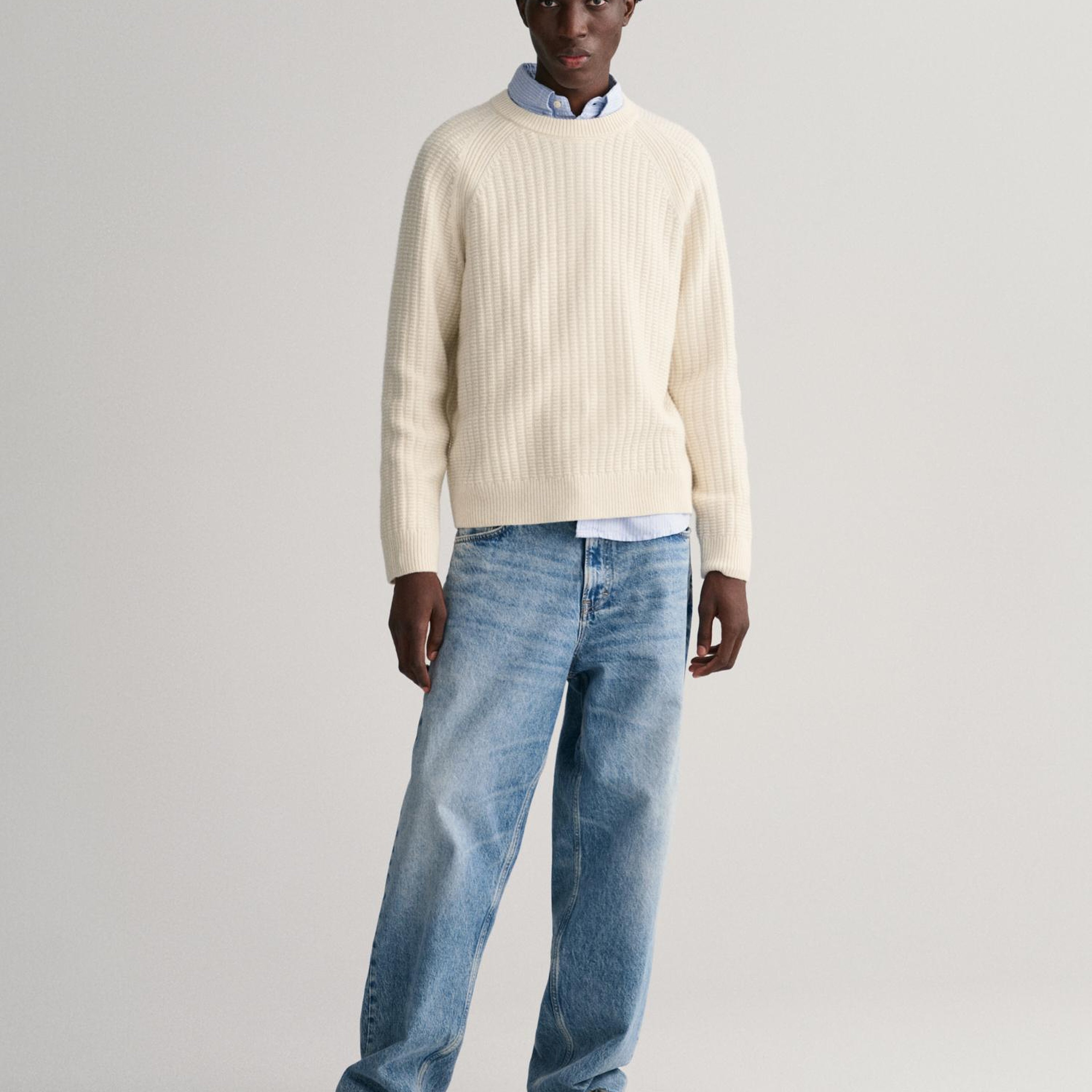 GANT Erkek Krem Relaxed Fit Bisiklet Yaka Kazak